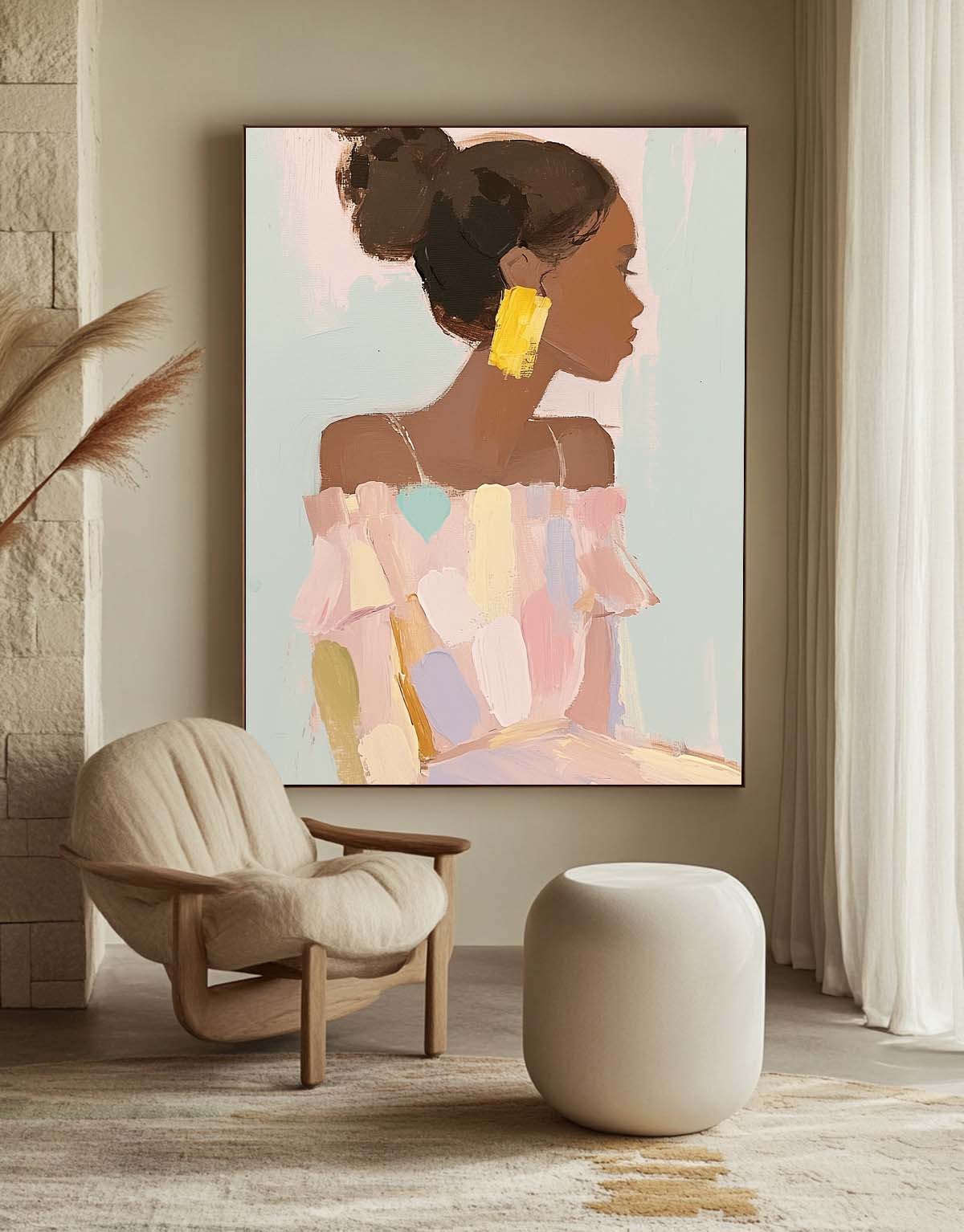 Original Elegant Woman Wall Art Vibrant Large Figure Painting Minimalism Colorful Abstract Artwork Gift