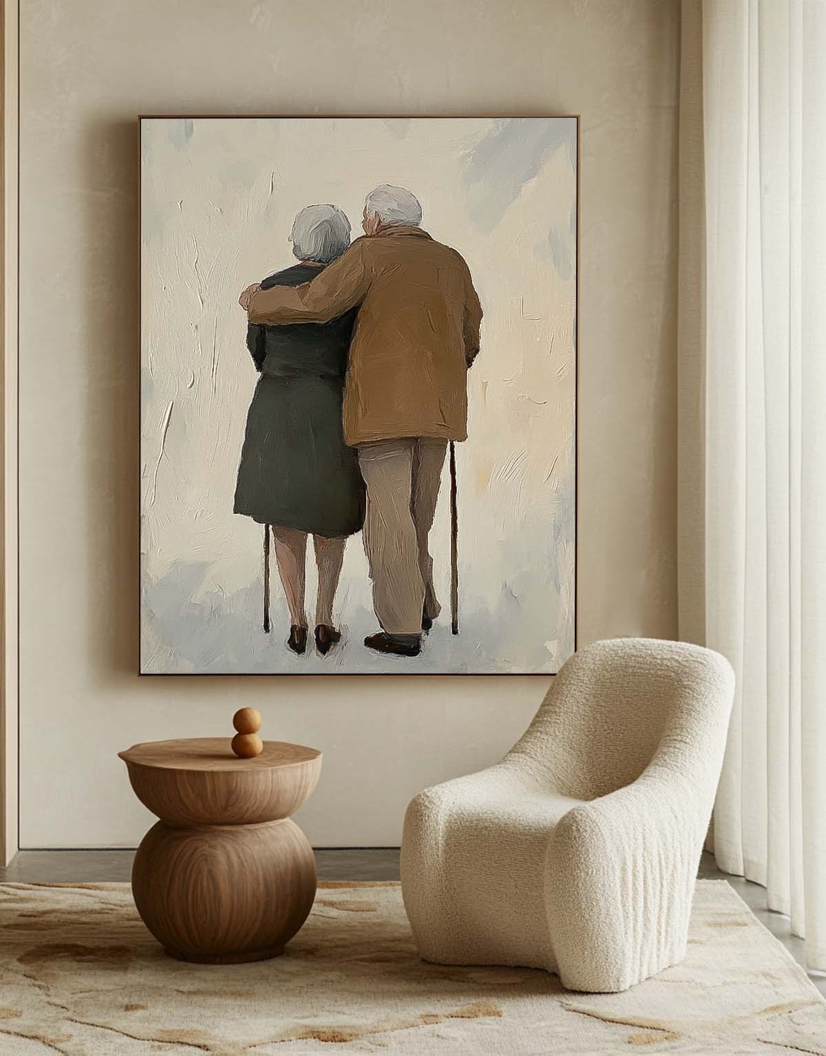 Original Contemporary Spouse Wall Art Large Man And Wife Acrylic Painting Framed Abstract View Of Back Artwork