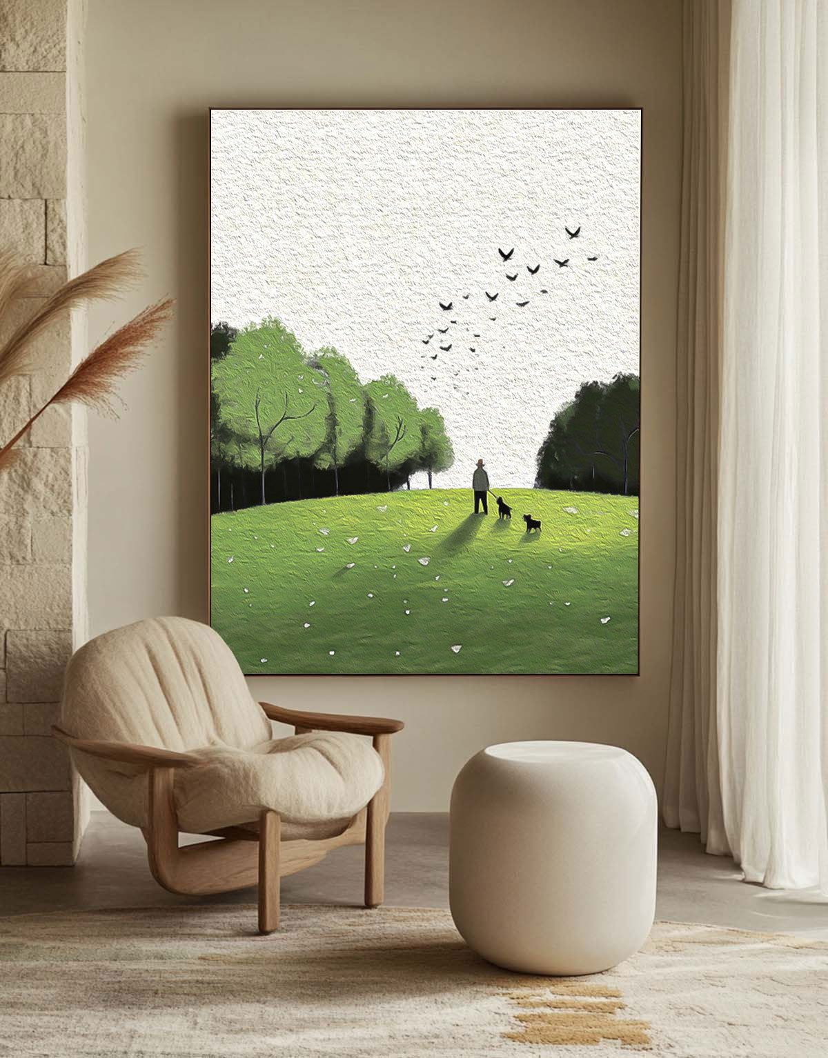 Large Lawn scenery Painting On Canvas Abstract Comfortable Scenery Oil Painting Green Landscape Artwork