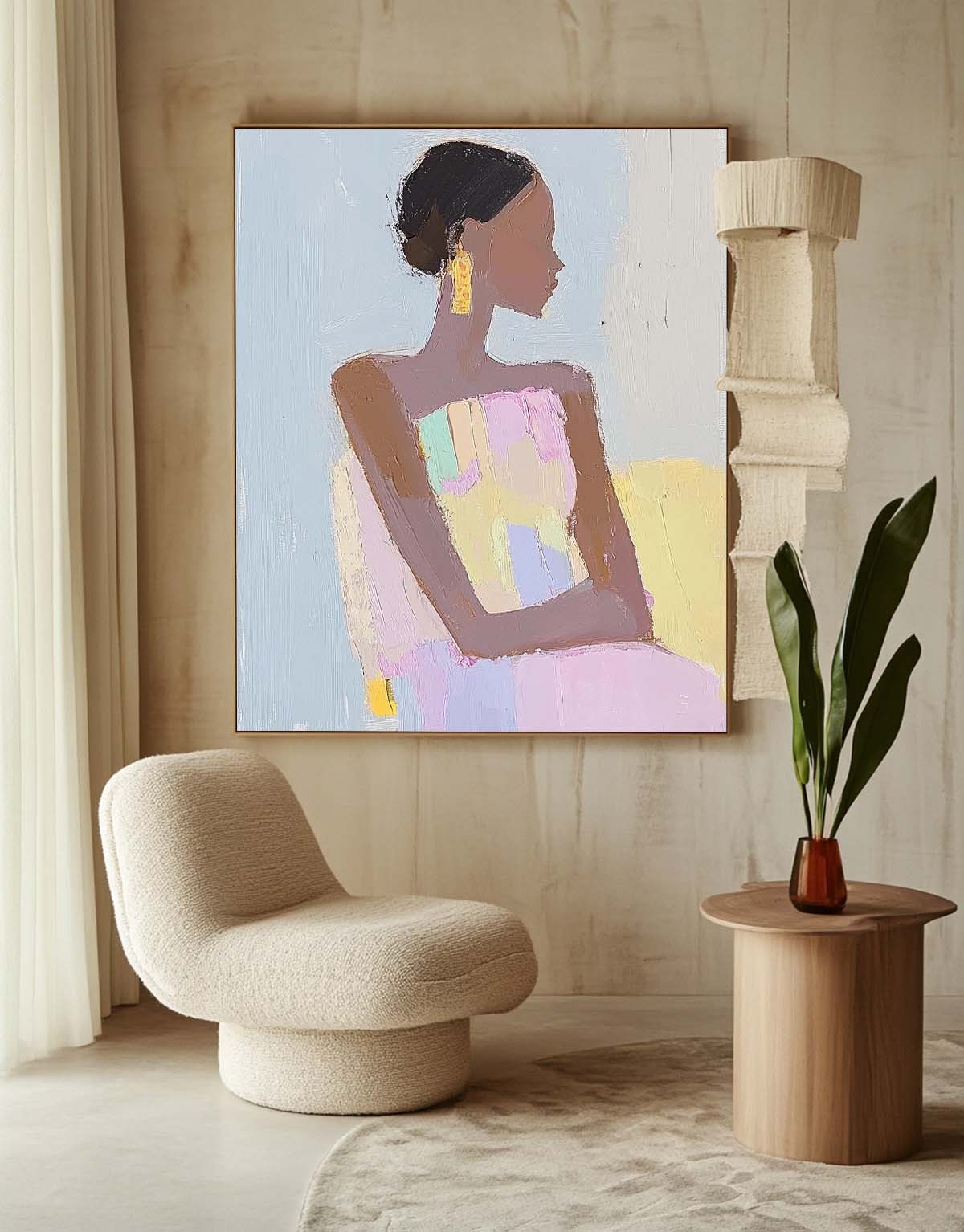 Vibrant Large Figure Painting Original Elegant Woman Wall Art Minimalism Colorful Abstract Artwork Gift
