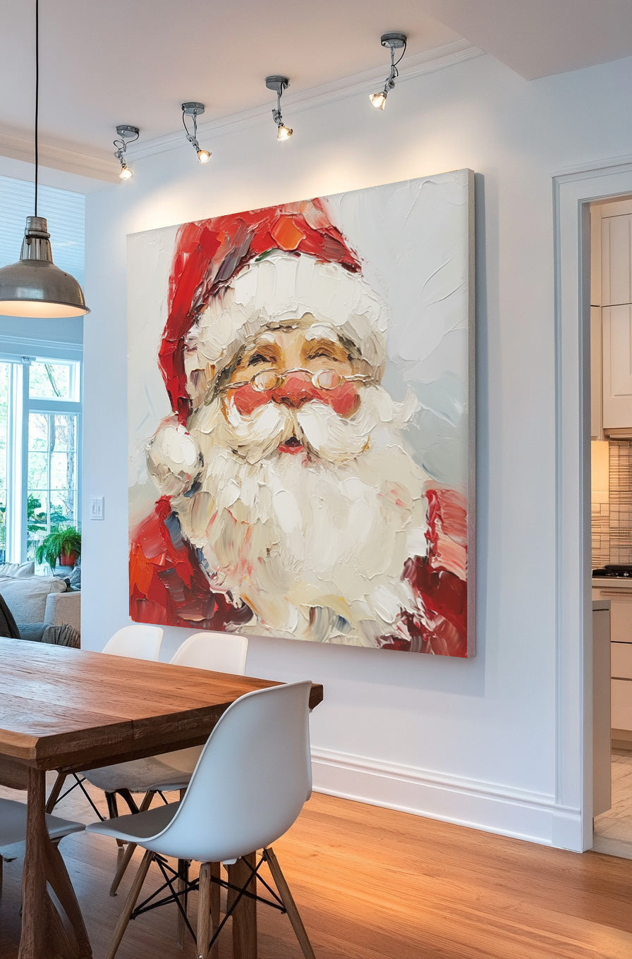 Vintage Santa Claus Painting Christmas Wall Art Rustic Classic Santa Xmas Holiday Decor Winter Santa