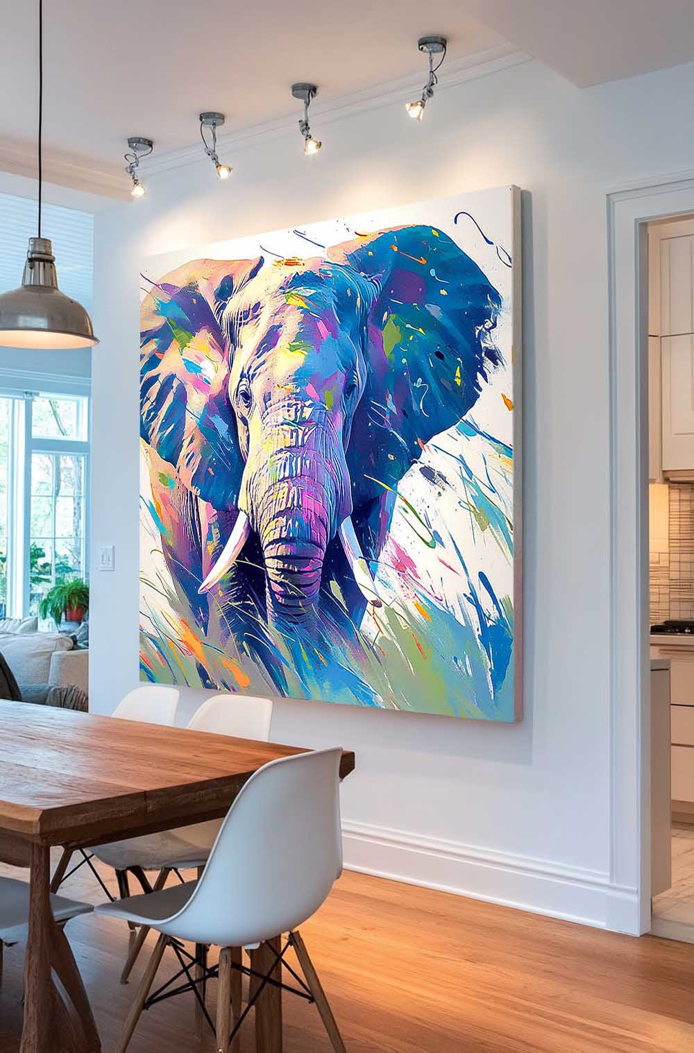 Original Lovely Elephants Wall Art Square Elephants Oil Painting Canvas Large Colorful Animal Artwork Home Decor