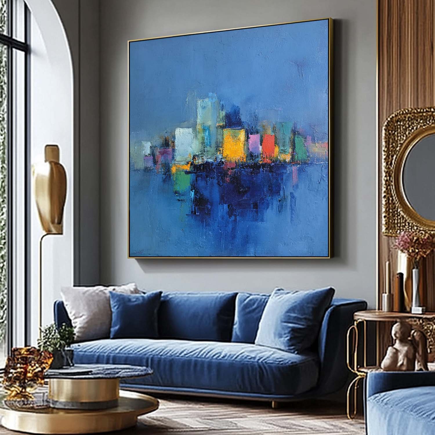 Modern Colorful Abstract Urban Oil Painting Large Acrylic painting Original Architecture Wall Art Home Decor