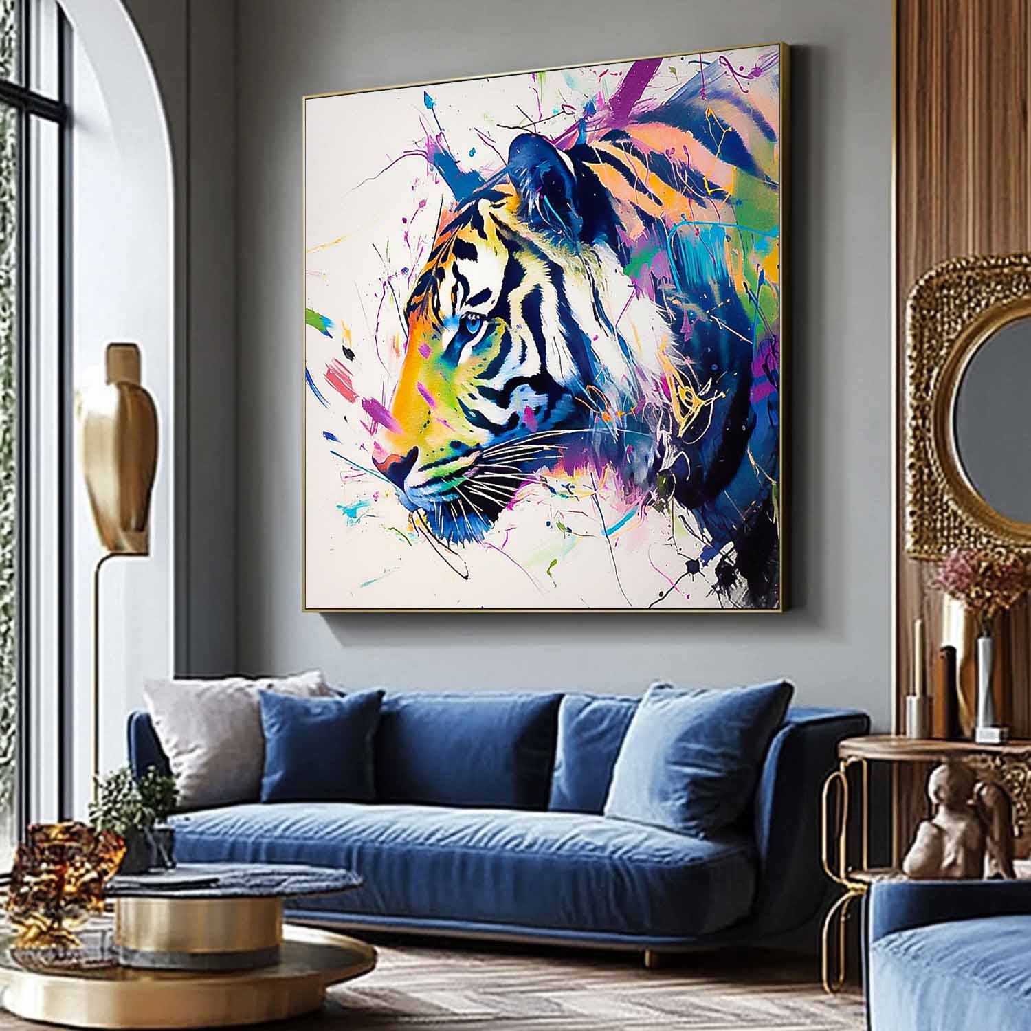 Original Lovely Tiger Wall Art Large Colorful Animal Artwork Square Tiger Oil Painting Canvas Home Decor