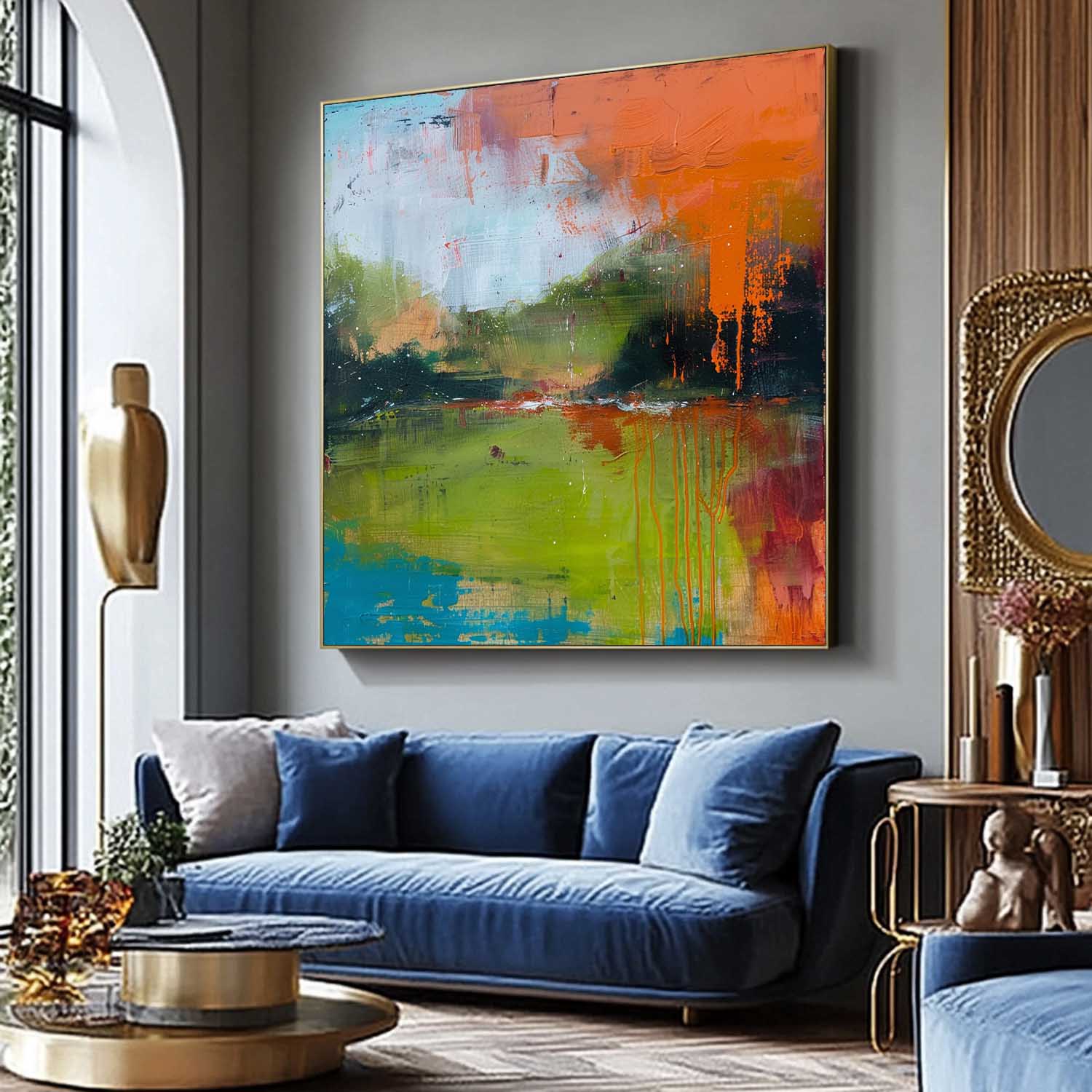 Large Retro Abstract Oil Painting Canvas Modern Scenery Nature Art Original Landscape Wall Art Home Decor