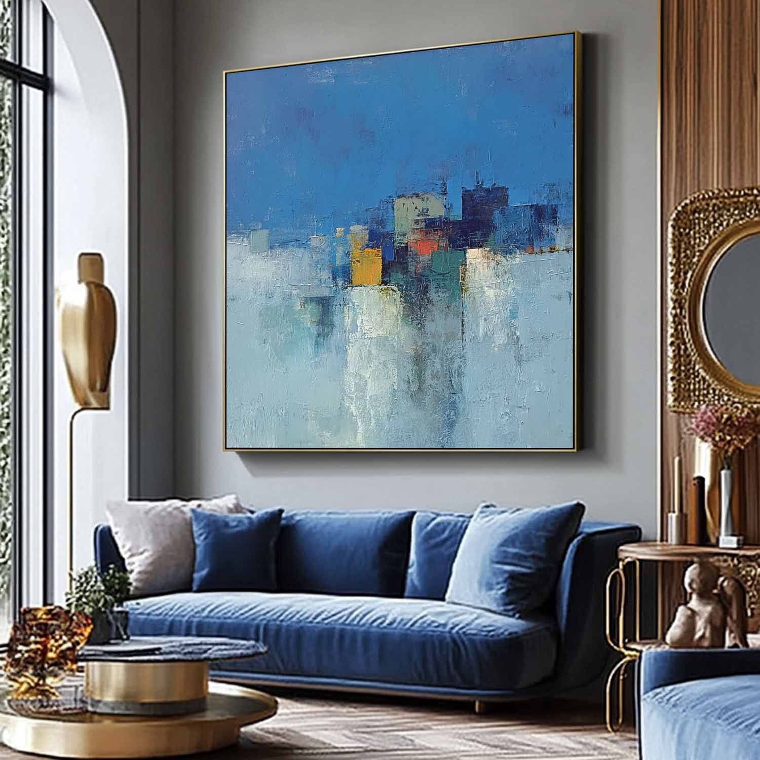 Large Acrylic painting Modern Colorful Abstract Urban Oil Painting Original Architecture Wall Art Home Decor