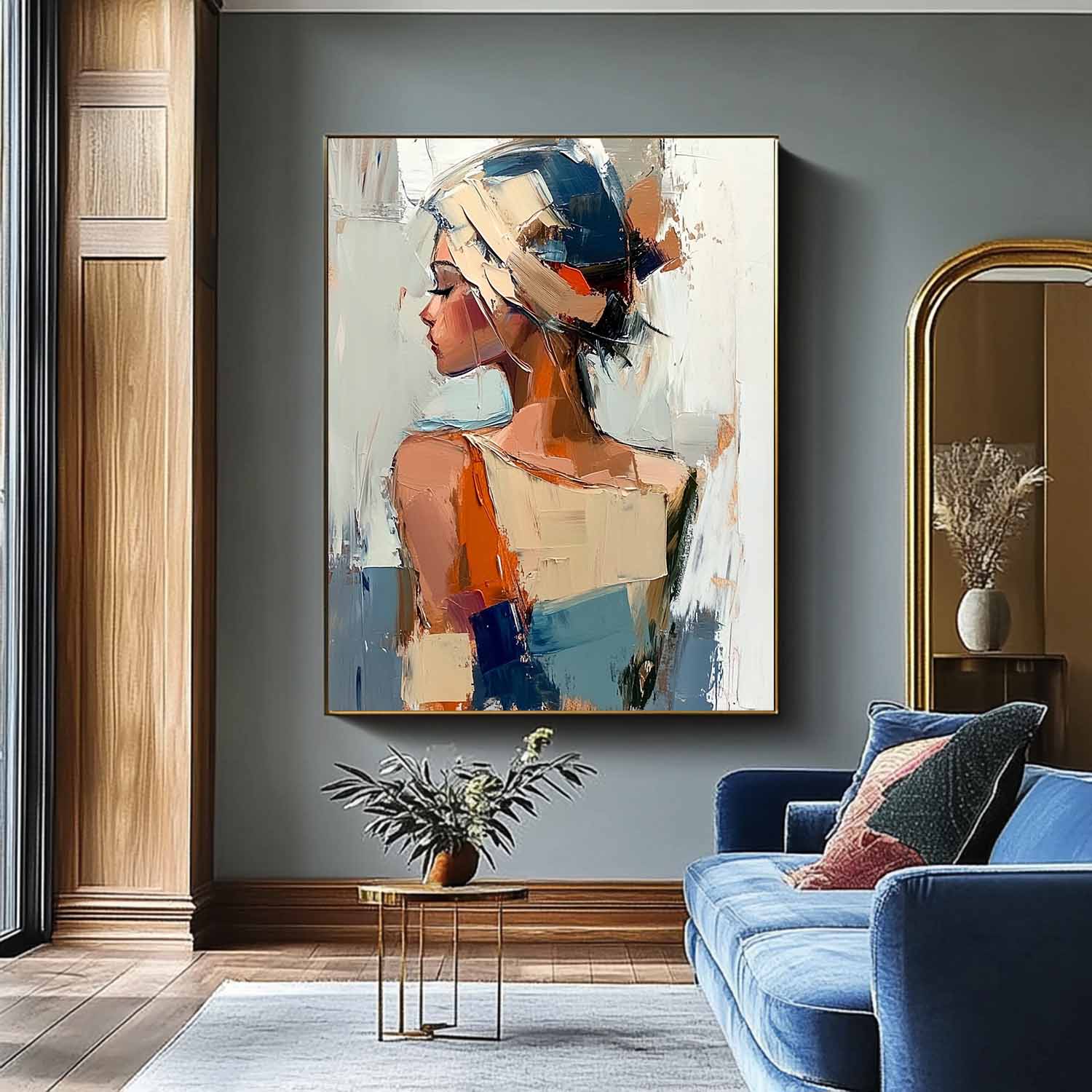 Original Texture Girl Wall Art Abstract Figure Profile Oil Painting On Canvas Portrait Modern Artwork