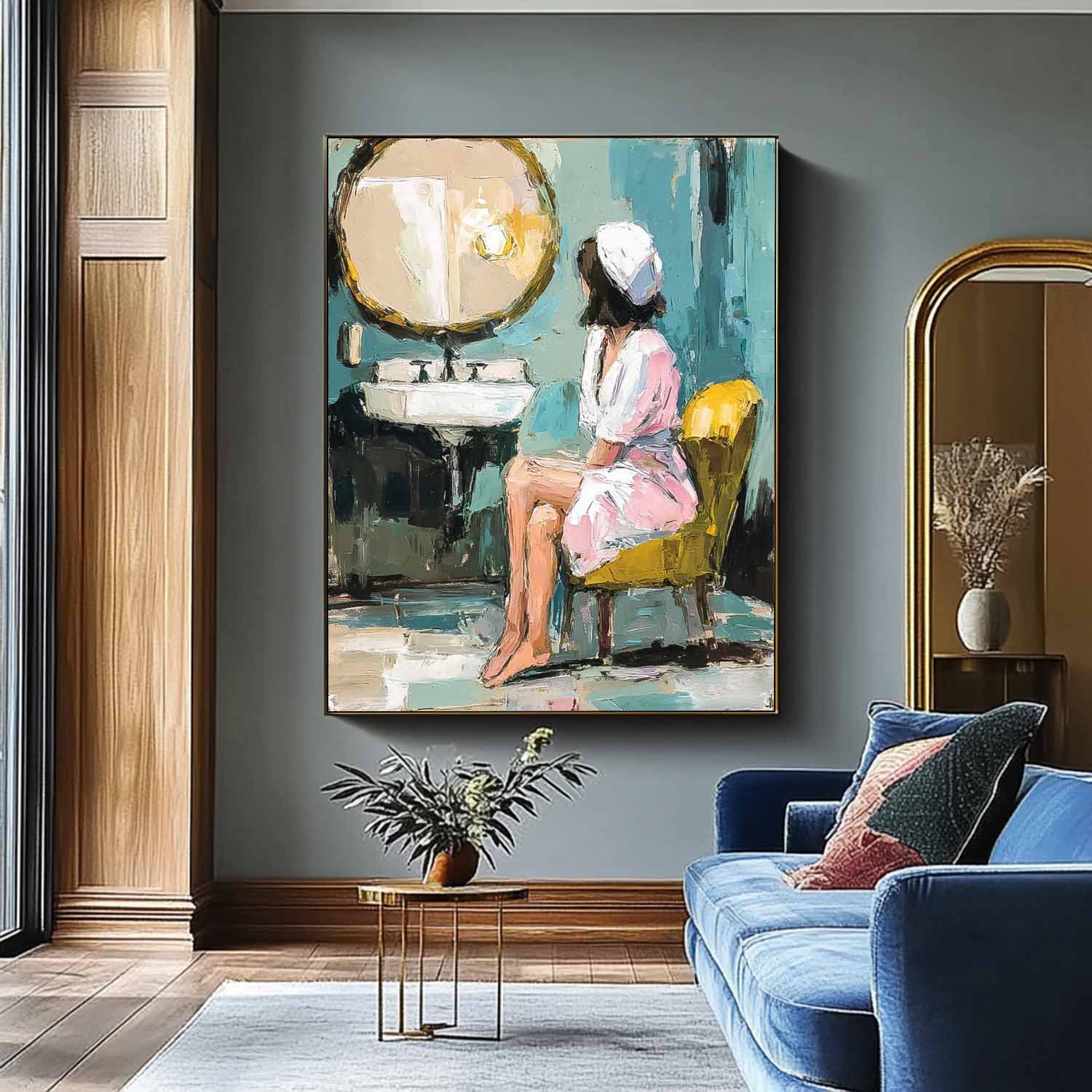 Abstract Lady Oil Painting Canvas Original Impressionist Bathroom Art Oil Painting Modern Home Decor