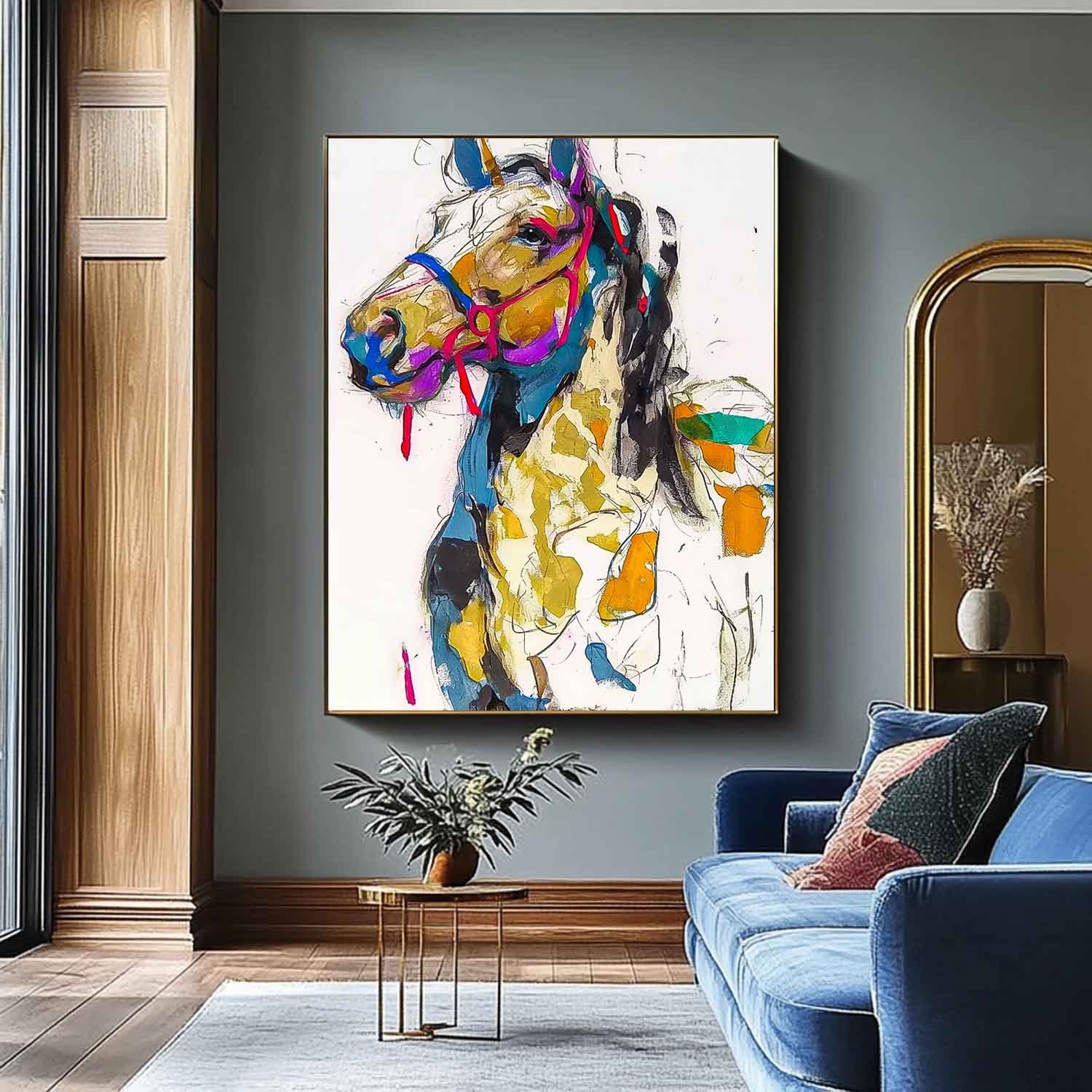 Modern Colorful Abstract Wall Art Minimalism Animal Oil Painting Large Horse Acrylic Painting Home Decor