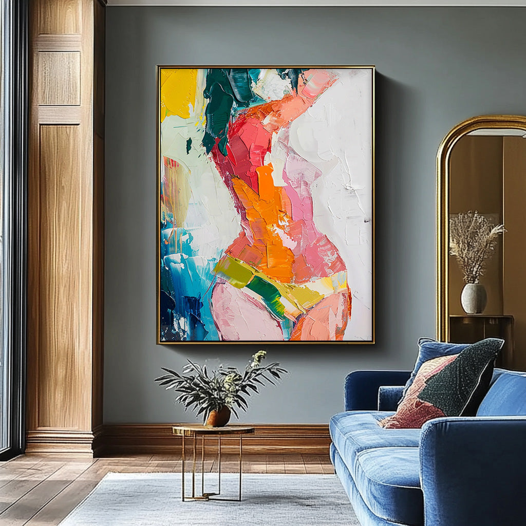 Abstract Vibrant Colorful Body Oil Painting On Canvas Original Texture Sexy Girl Wall Art Modern Artwork