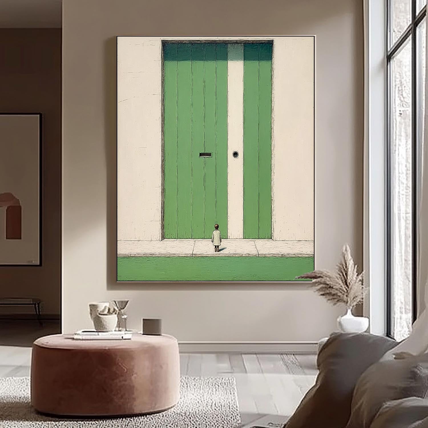 Abstract Acrylic painting Large Architectural Door Painting Framed Original Green Doorway Wall Art