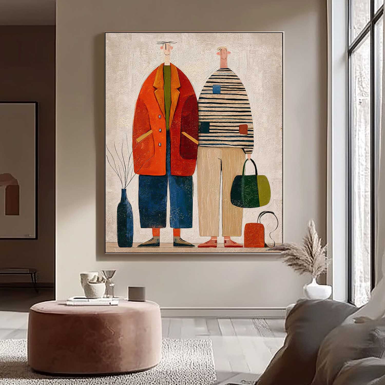 Textured Abstract Brother Painting Modern Whimsical Fashion Illustration Wall Art Quirky Minimalist Decor