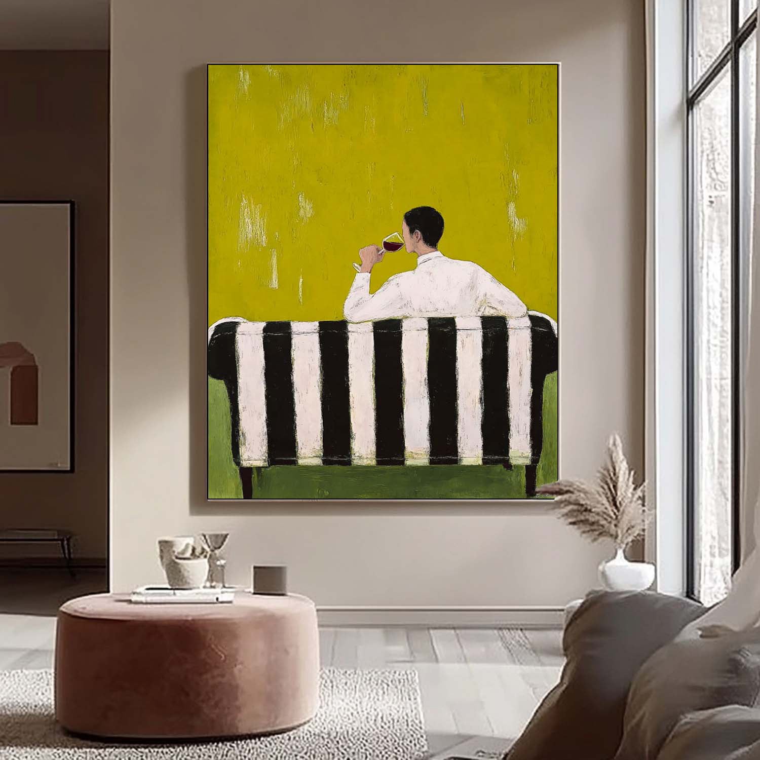 Retro Figure Artwork Abstract Gentleman Tasting Wine Oil Painting Canvas Original Man Wall Art