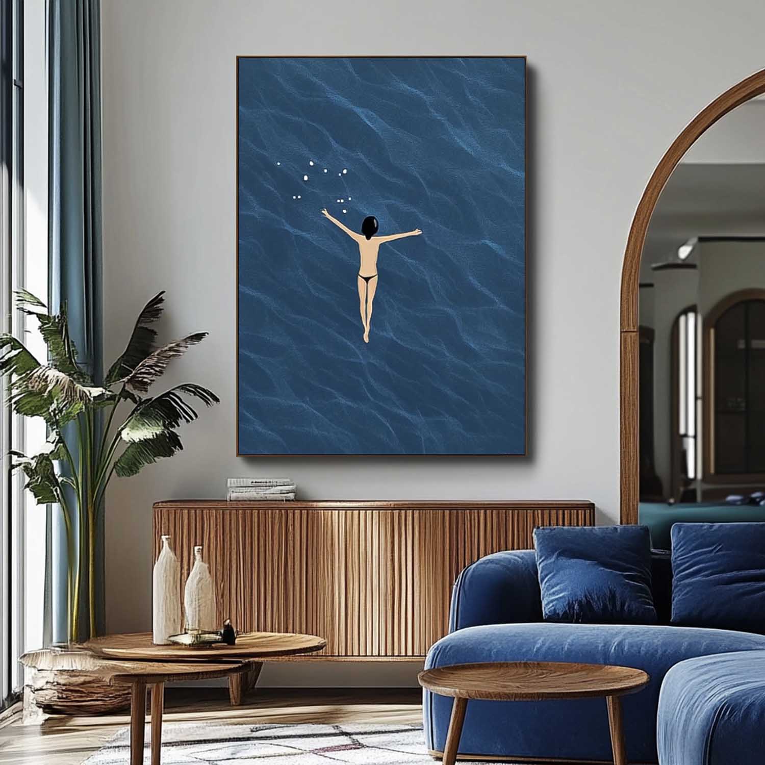 Large Sea Wall Art Original Abstract Beach Oil Painting On Canvas Texture Swimming Artwork Home Decor