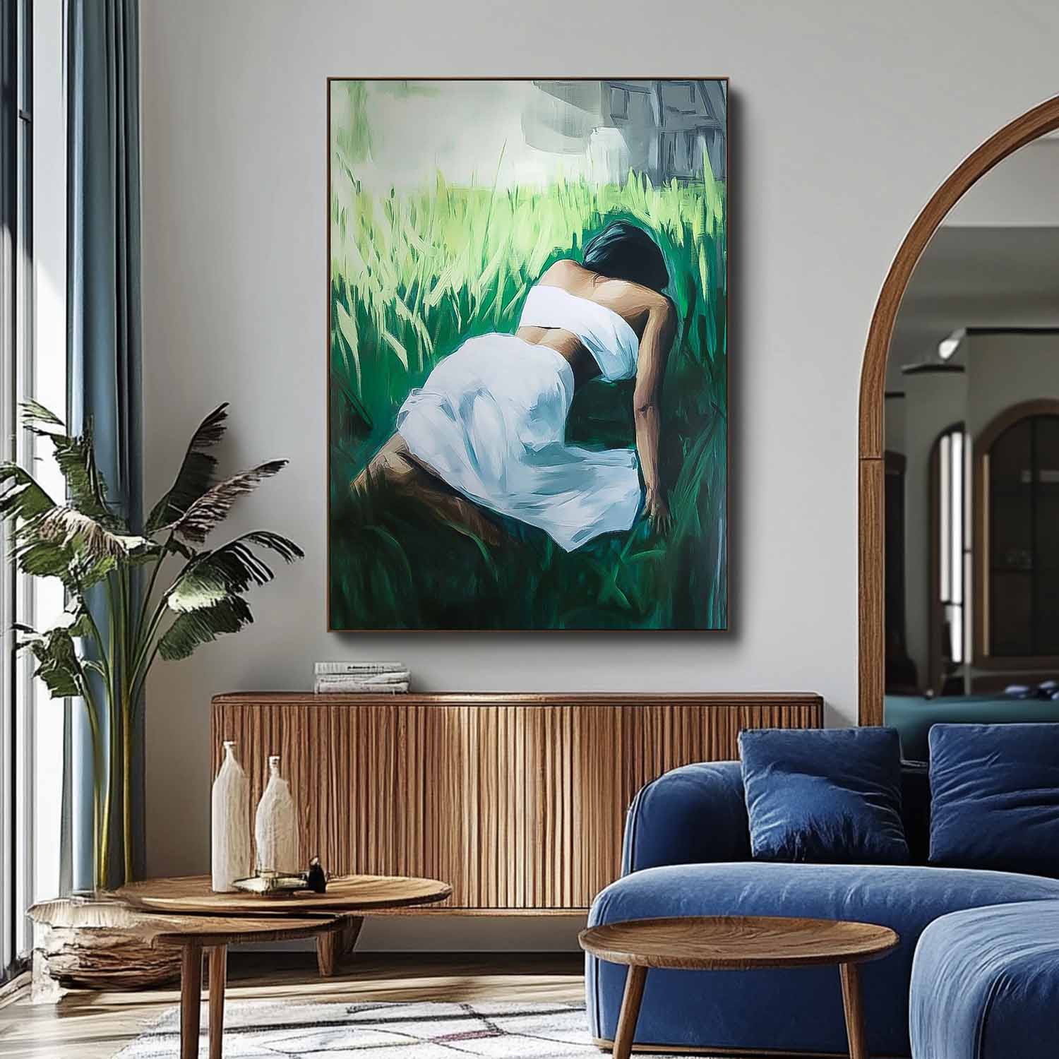 Large Woman In The Grass Artwork Girl Back Wall Art painting Abstract Lady Acrylic Painting Home Decor
