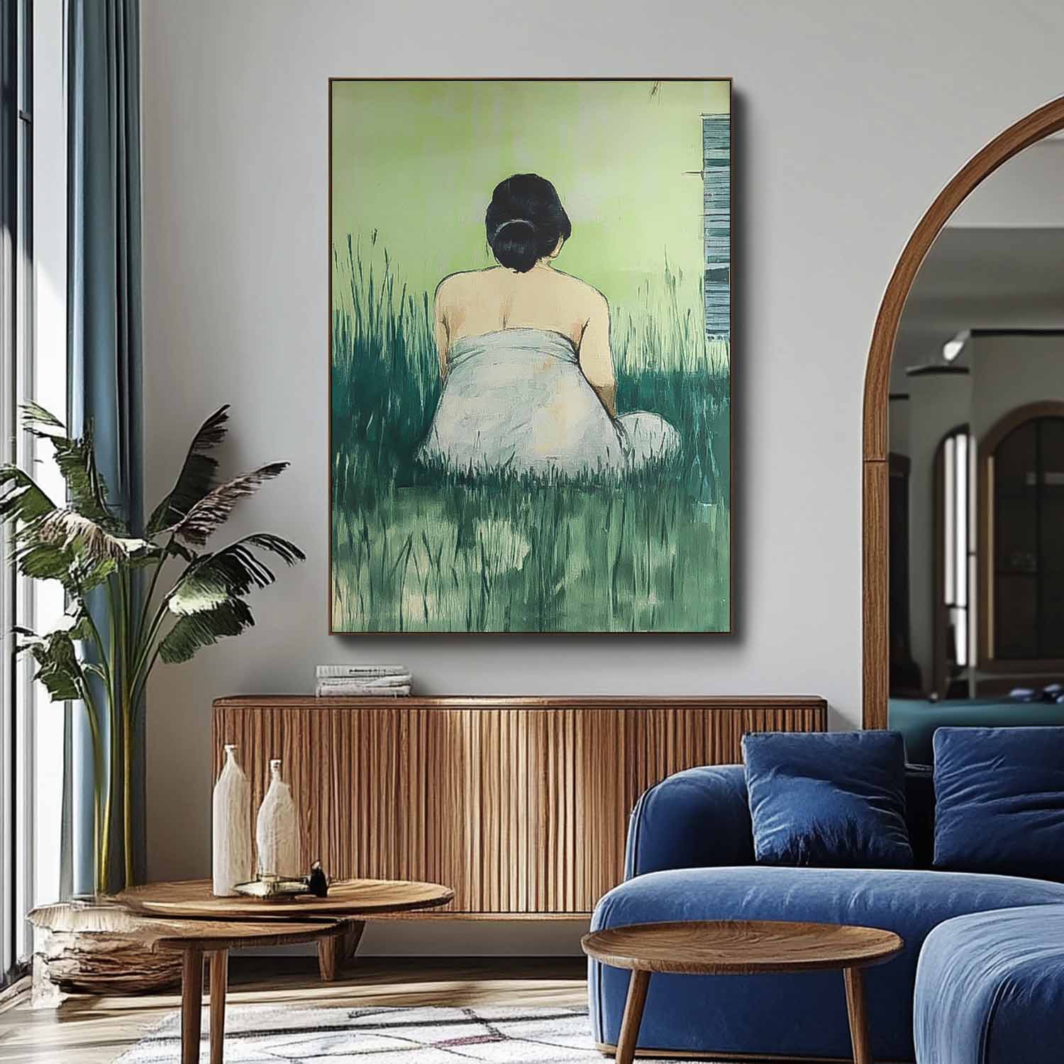 Girl Back Wall Art painting Abstract Lady Acrylic Painting Large Woman in the grass Artwork Home Decor