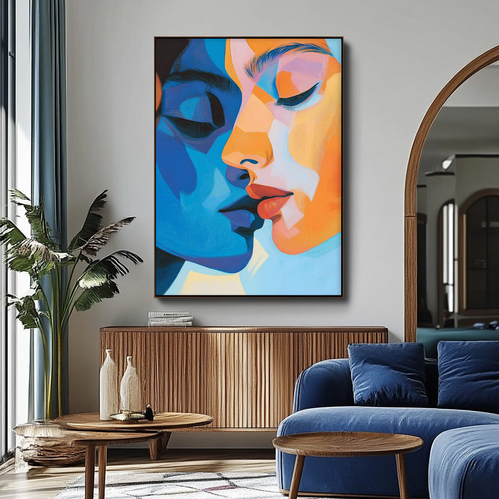 Figure Abstract Painting Two persons Face Wall Art Lady Oil Painting On Canvas Framed For Living Room