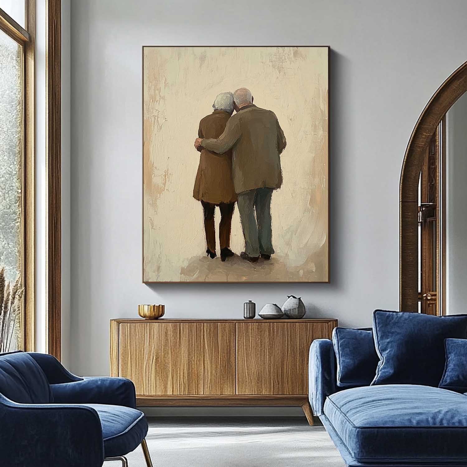 Large Man And Wife Acrylic Painting Framed Original Contemporary Spouse Wall Art Abstract View Of Back Artwork
