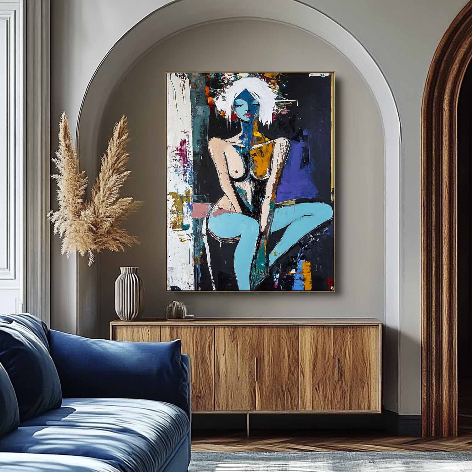 Large Girl Portrait Painting Abstract Lady Painting Woman Artwork Original Dark Style Wall Art Framed