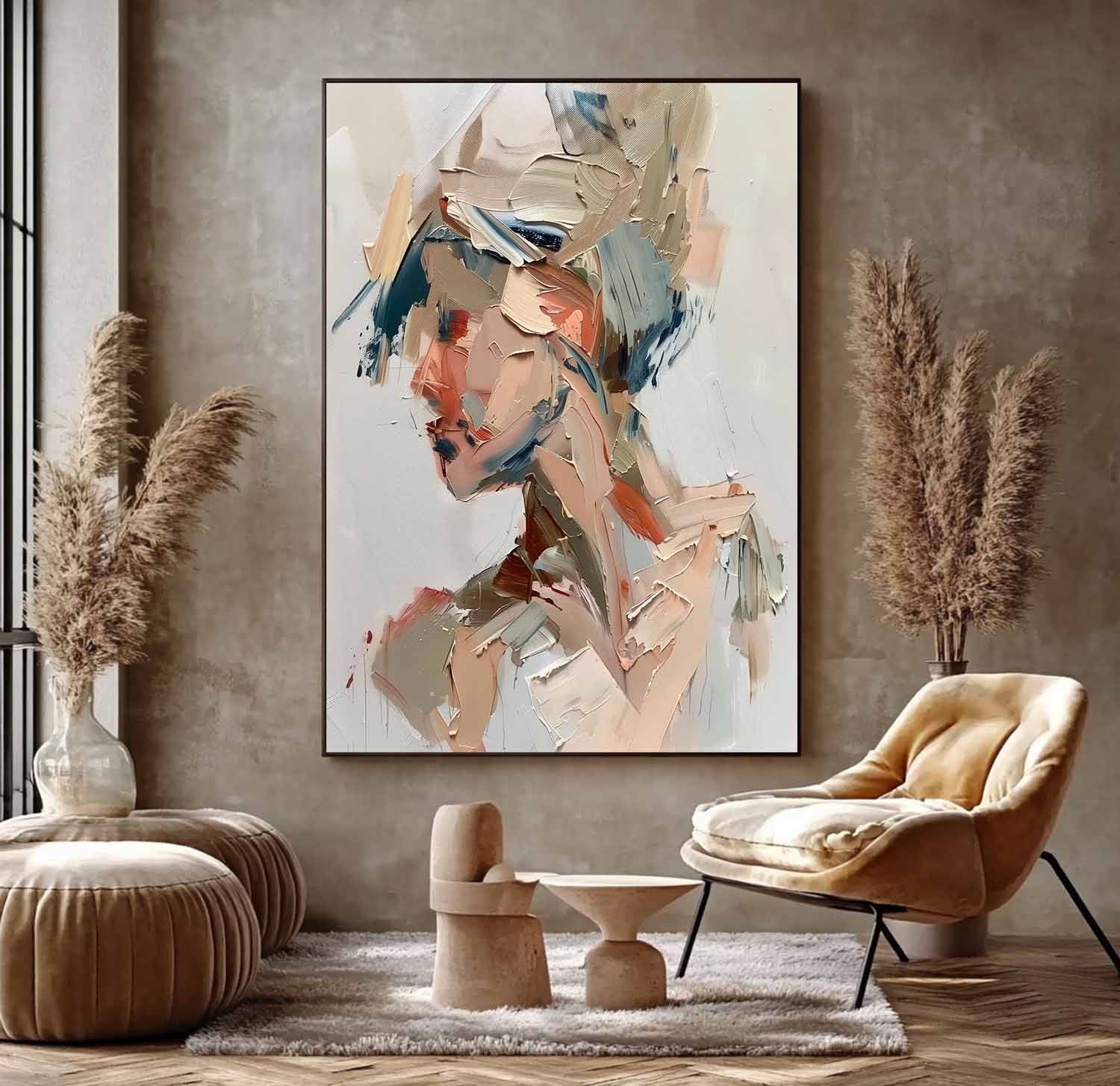 Original Vague Texture Girl Wall Art Abstract Figure oil Painting On Canvas Minimalist Modern Artwork