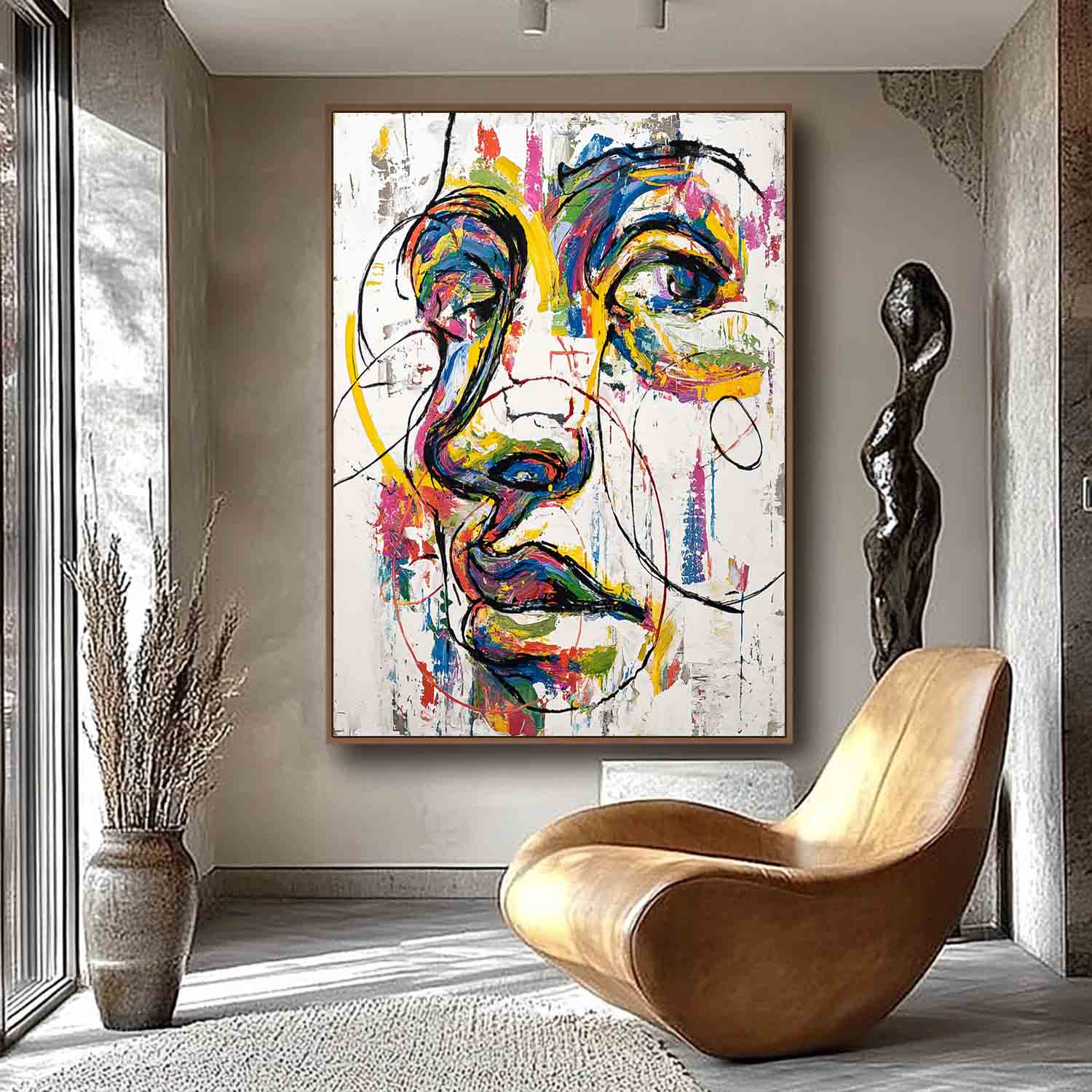 Large People Wall Art Color Abstract Side Face Oil Painting Canvas Original Facial Features Artwork
