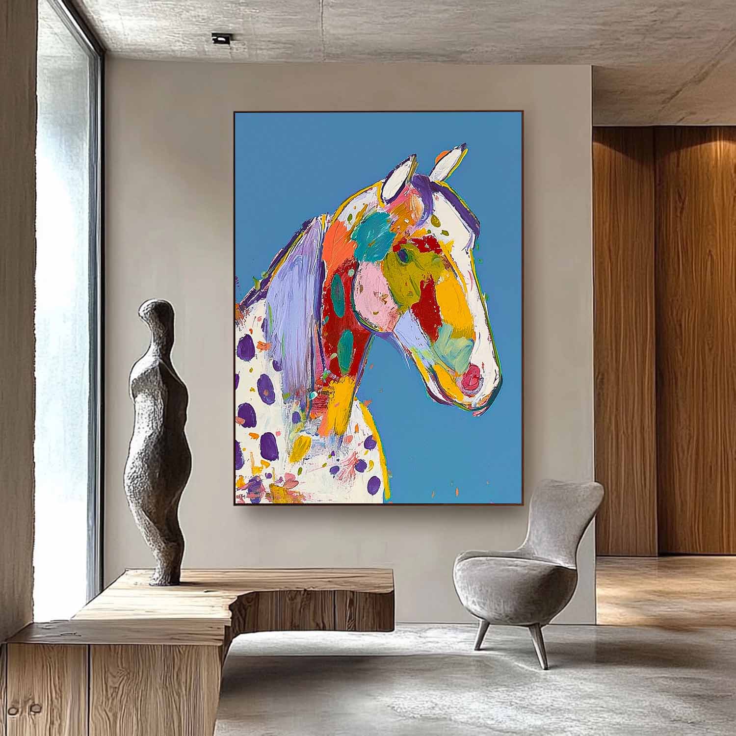 Large Acrylic Painting Minimalism Graffiti Animal Oil Painting Modern Horse Abstract Wall Art Home Decor
