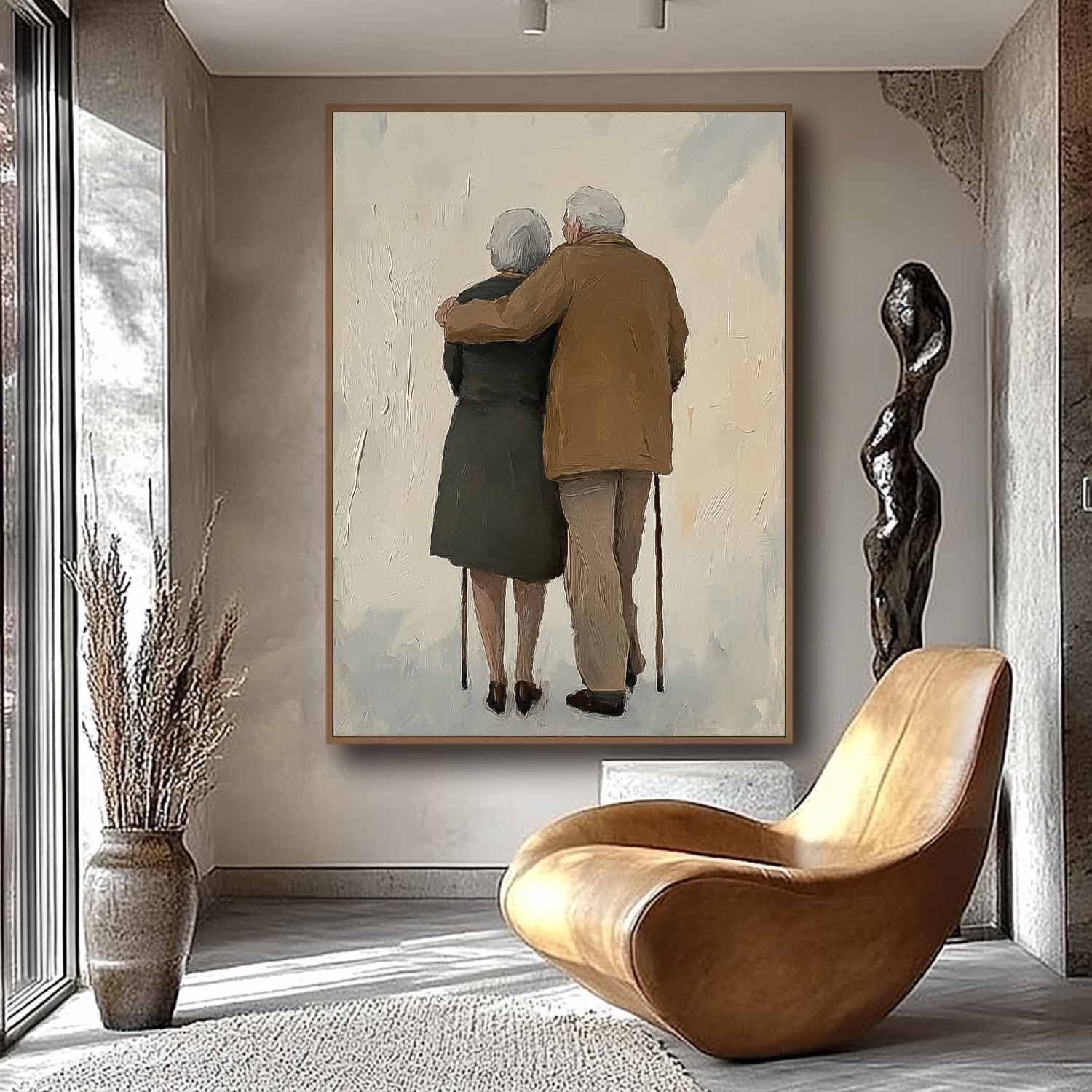 Original Contemporary Spouse Wall Art Large Man And Wife Acrylic Painting Framed Abstract View Of Back Artwork