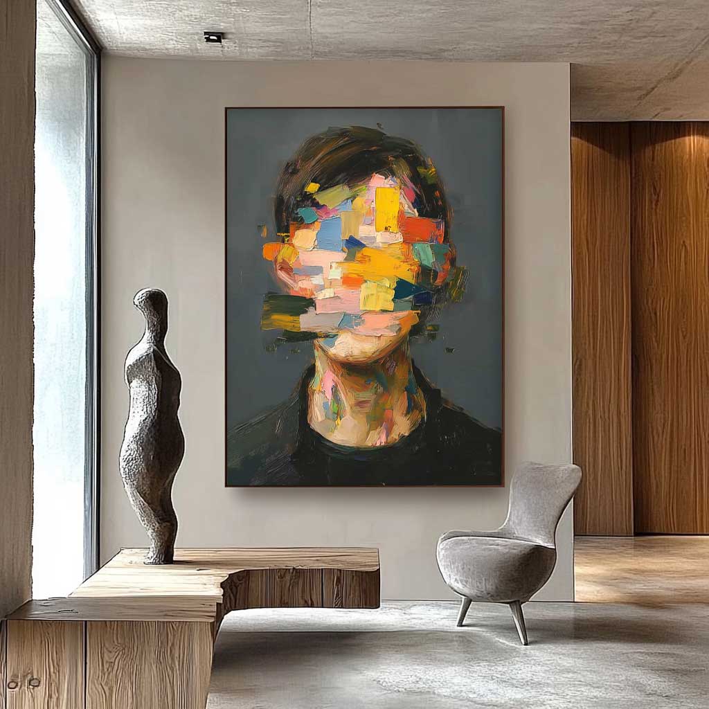 Original Boy Painting Large Faceless Portrait Painting Abstract Man Face Artwork Colorful Facial 3D Painting