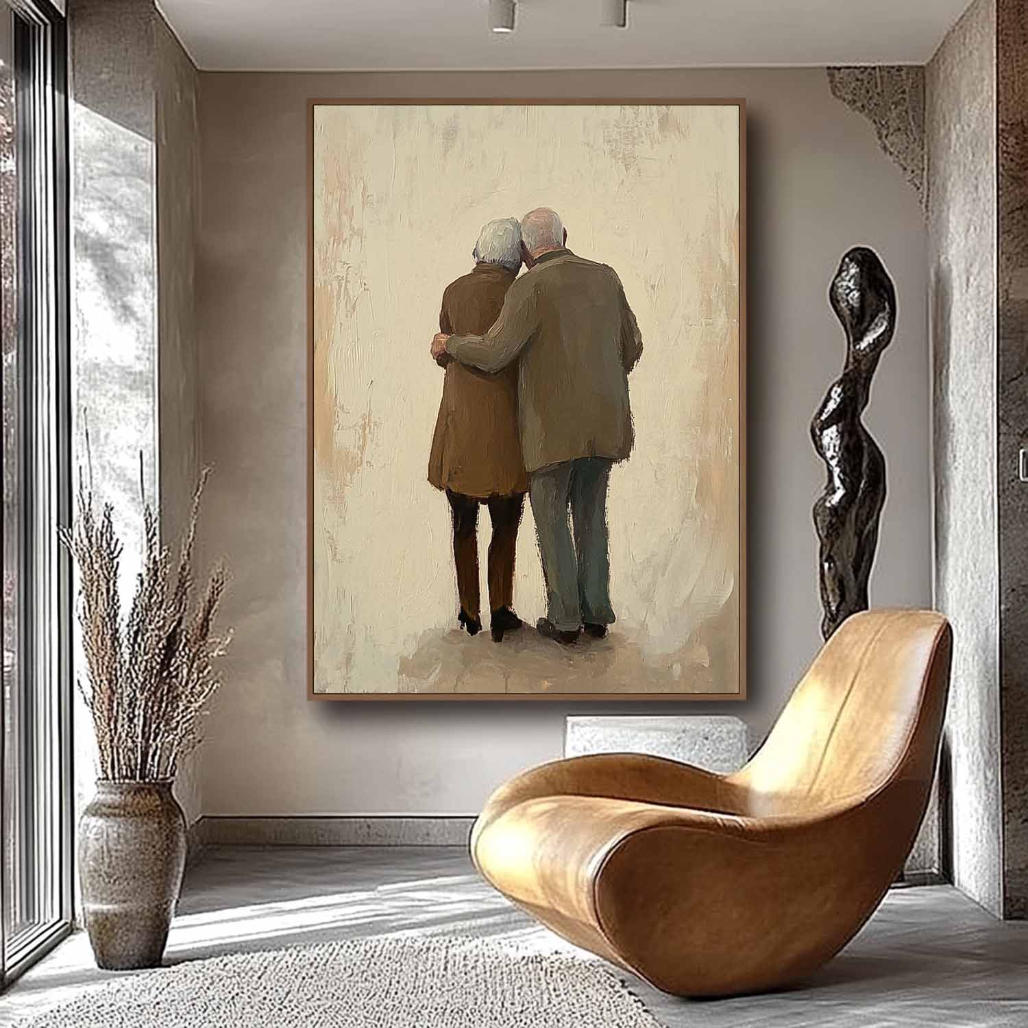 Large Man And Wife Acrylic Painting Framed Original Contemporary Spouse Wall Art Abstract View Of Back Artwork