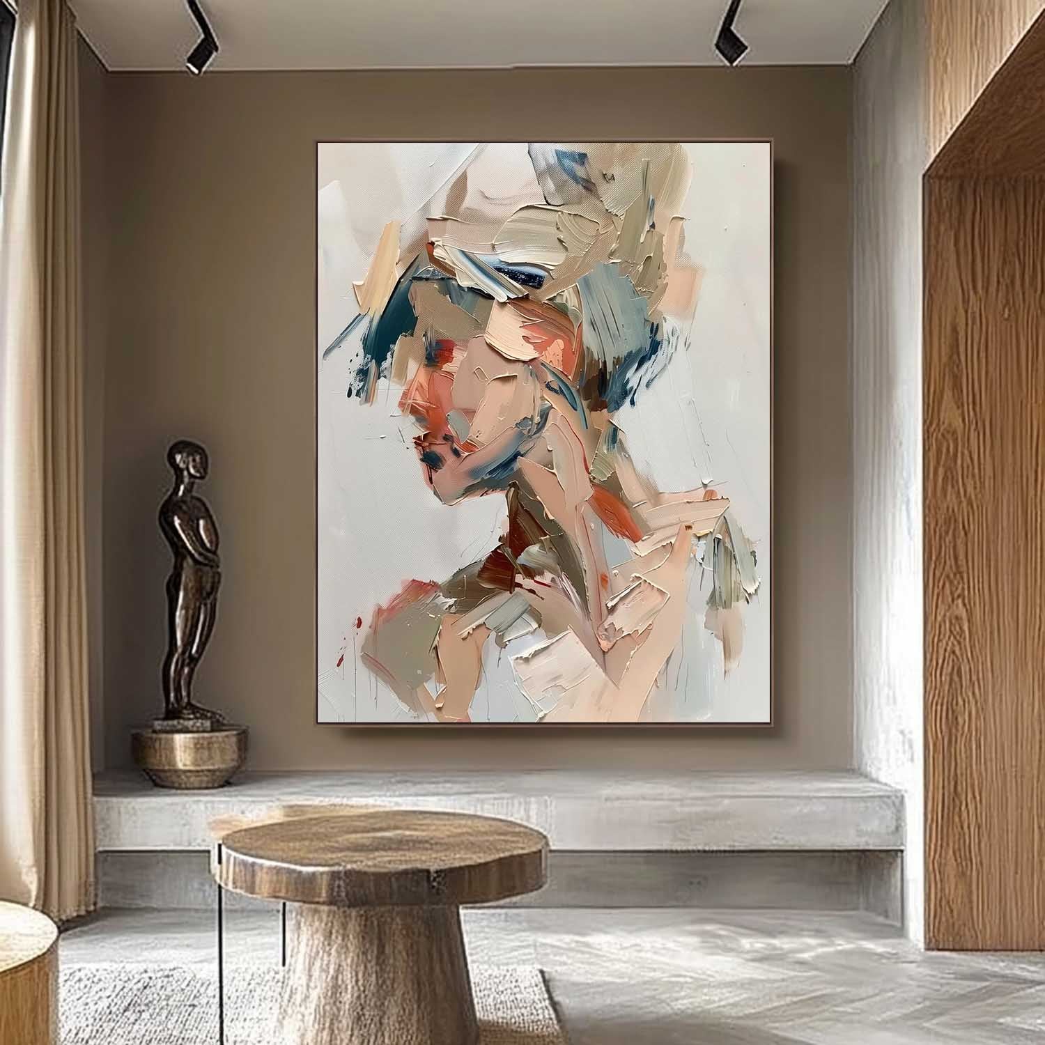 Original Vague Texture Girl Wall Art Abstract Figure oil Painting On Canvas Minimalist Modern Artwork