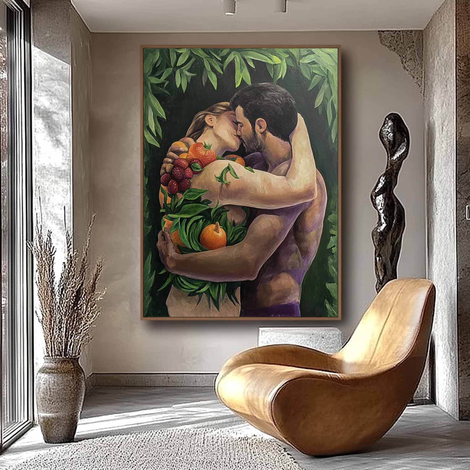 Original Texture Couple Clinch Wall Art Abstract Figure Oil Painting On Canvas Portrait Modern Artwork