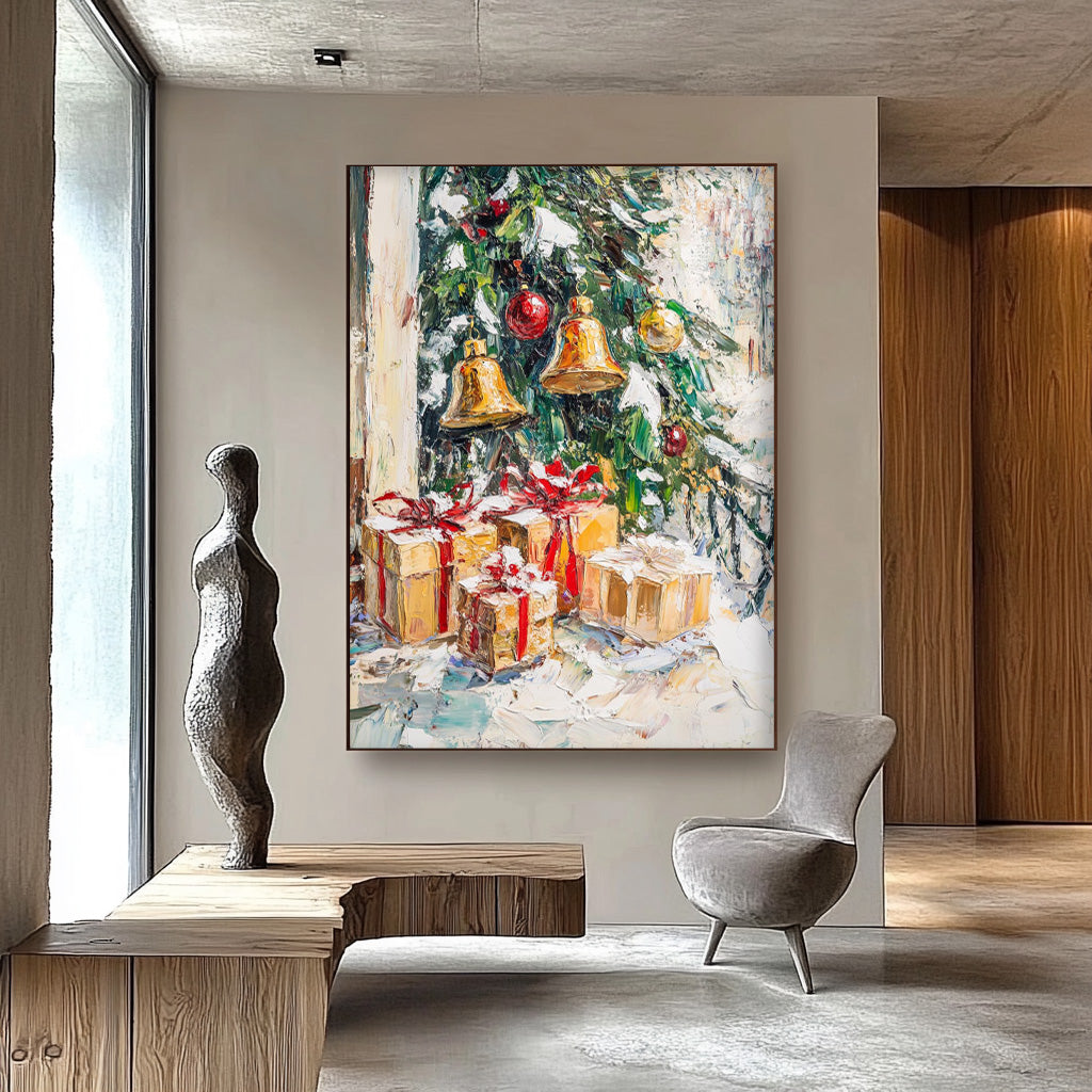 Original Christmas Tree Painting Snow Acrylic Painting Texture Abstract Christmas Tree Art Home Decor