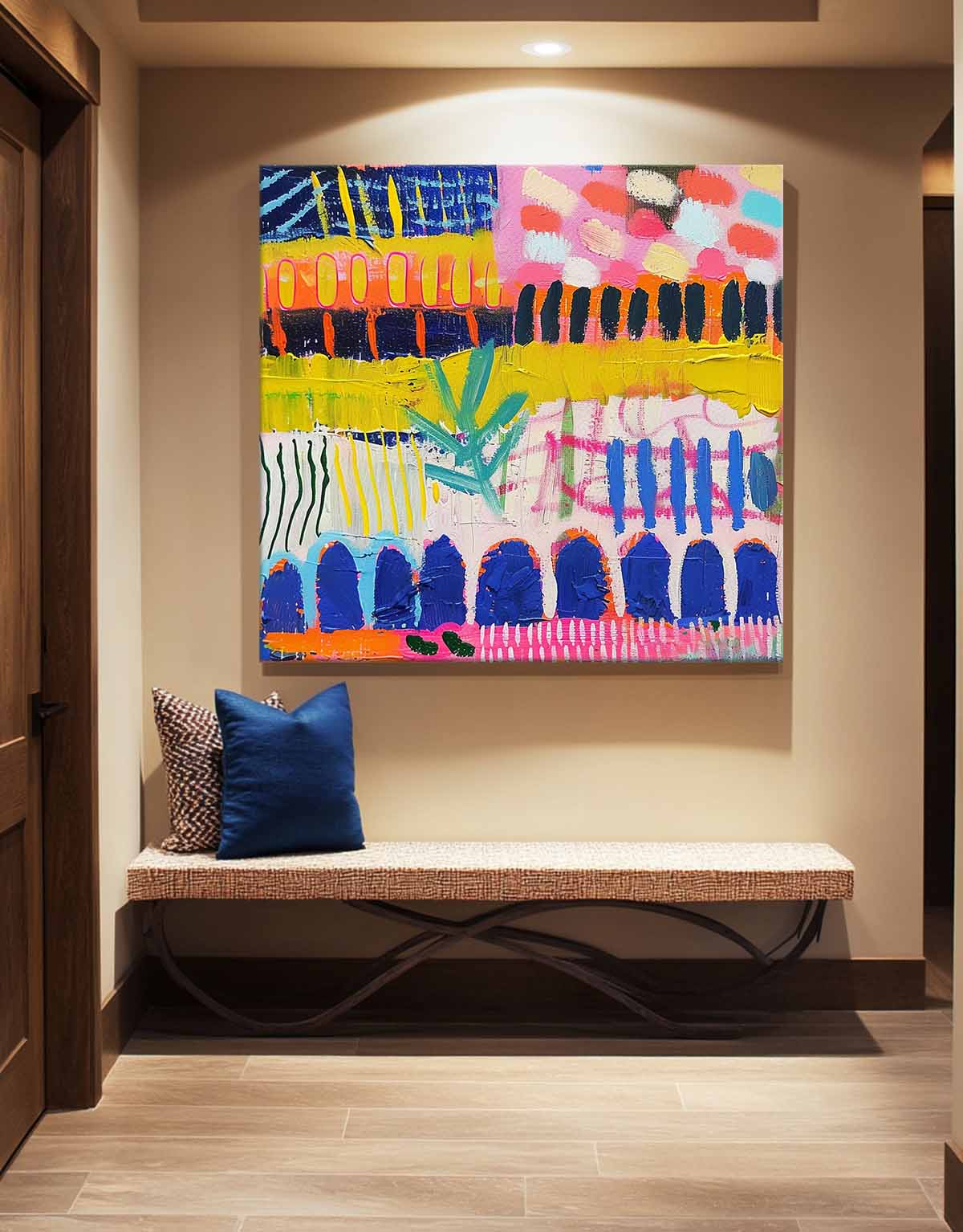 Original Square Canvas Wall Art Modern Textured Artwork Colorful Large Graffiti Abstract Oil Painting