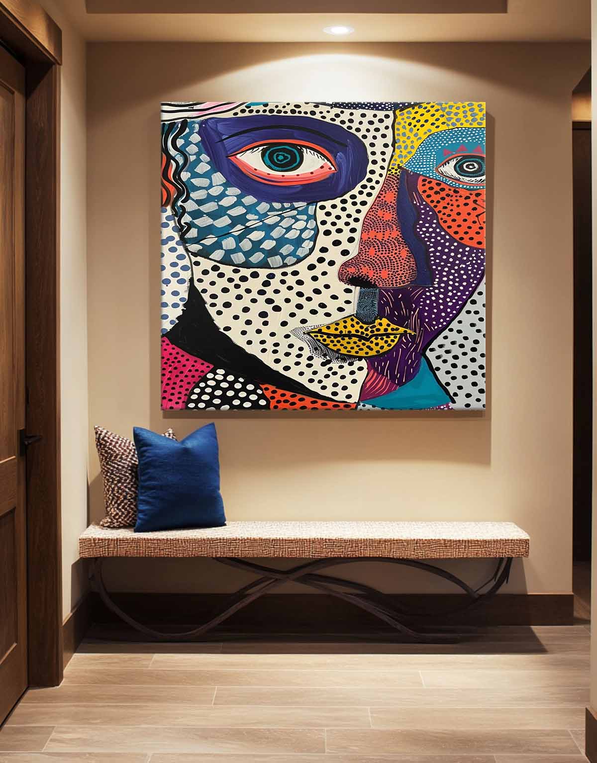 Square Colorful Abstract Wall Art Original Graffiti Face Painting Canvas Large Artwork For Living Room