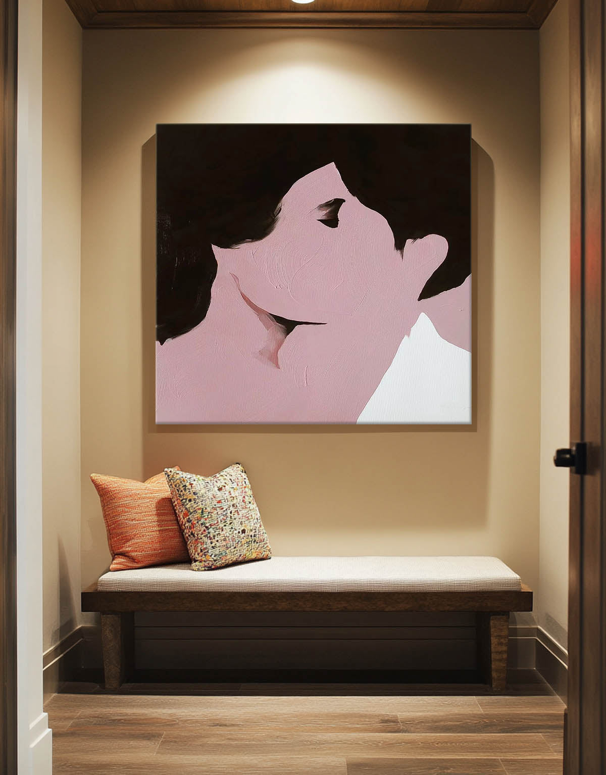 Abstract Wall Art Square Man And Woman Kissing Original Minimalism Painting Canvas Large Artwork