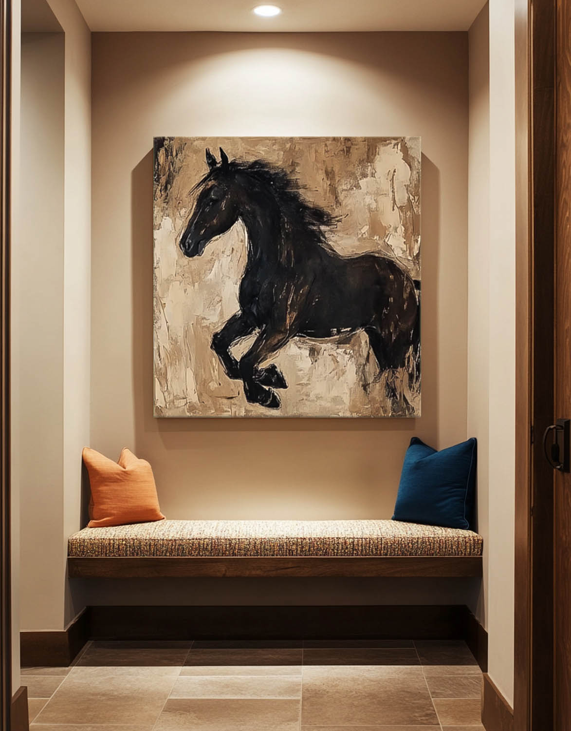 Large Retro Animal Artwork Home Decor Original Abstract Horse Wall Art Square Oil Painting Canvas