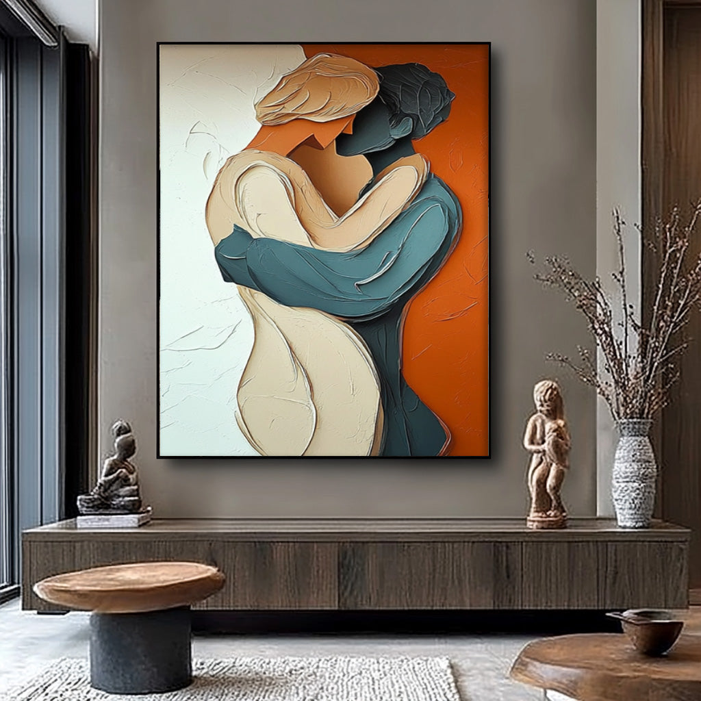Large Texture Lovers Kiss Abstract Wall Art Portrait Artwork Original Figure Acrylic Painting Home Decor