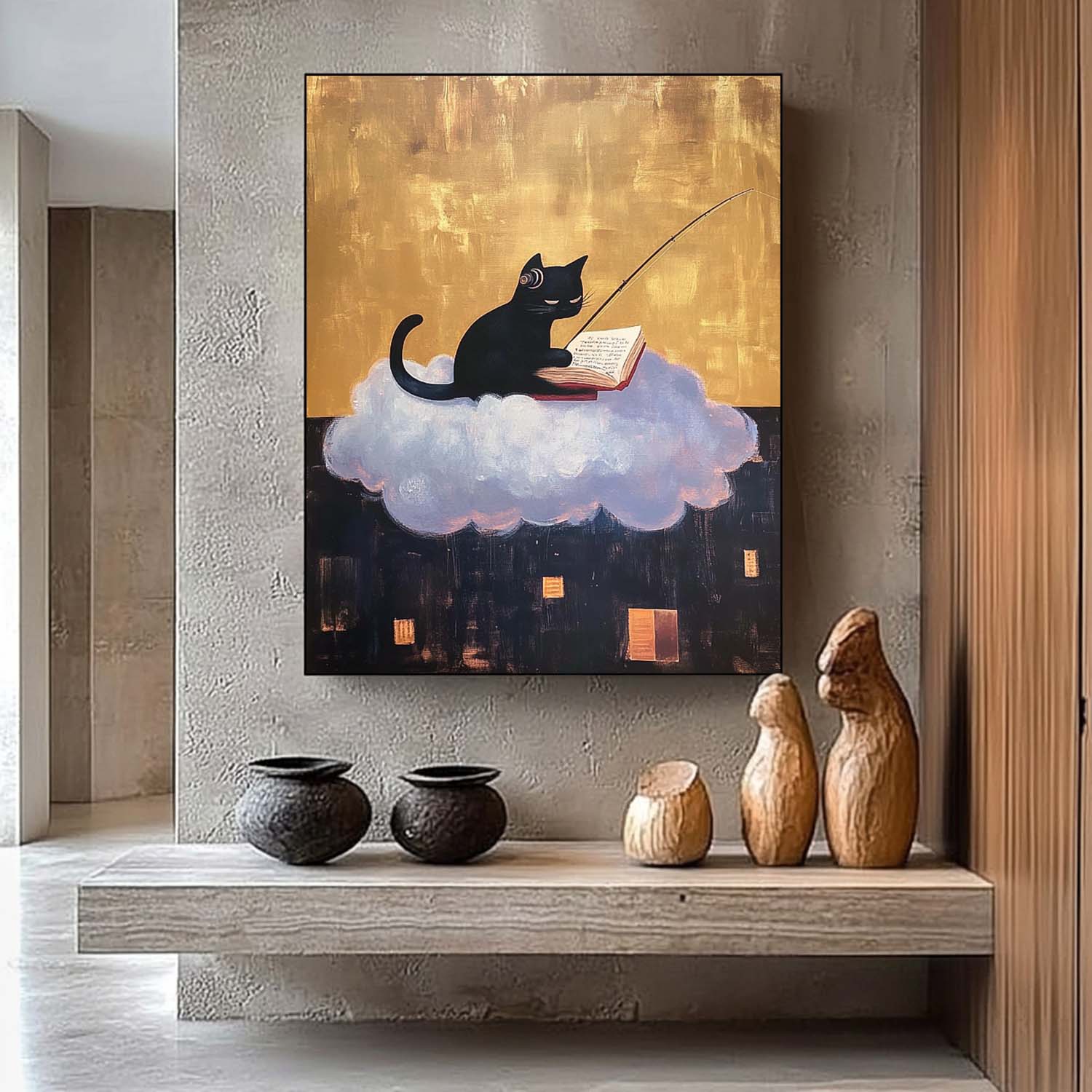 Personification Acrylic Painting Modern Cute Kitten Texture Animal Oil Painting Abstract Wall Art Decor