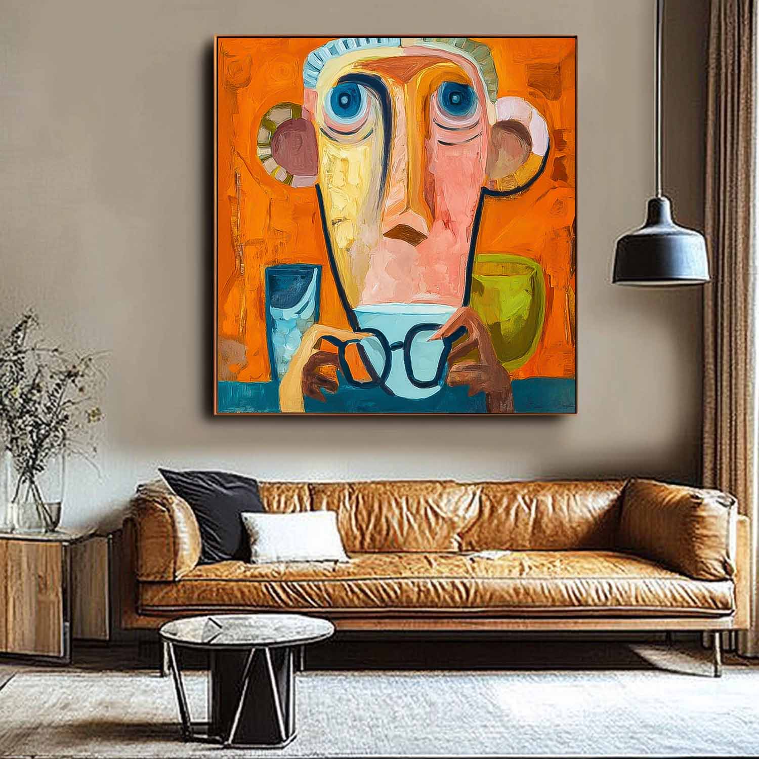 Large People Wall Art Abstract Portrait Oil Painting On Canvas Original Cute Boy Painting For Living Room