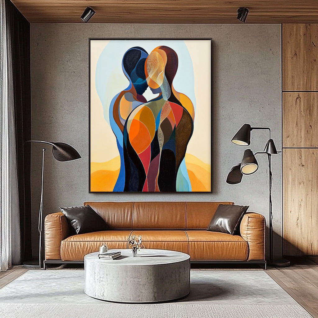 Large Portrait Artwork Original Figure Acrylic Painting Canvas Colorful Lovers Abstract Wall Art