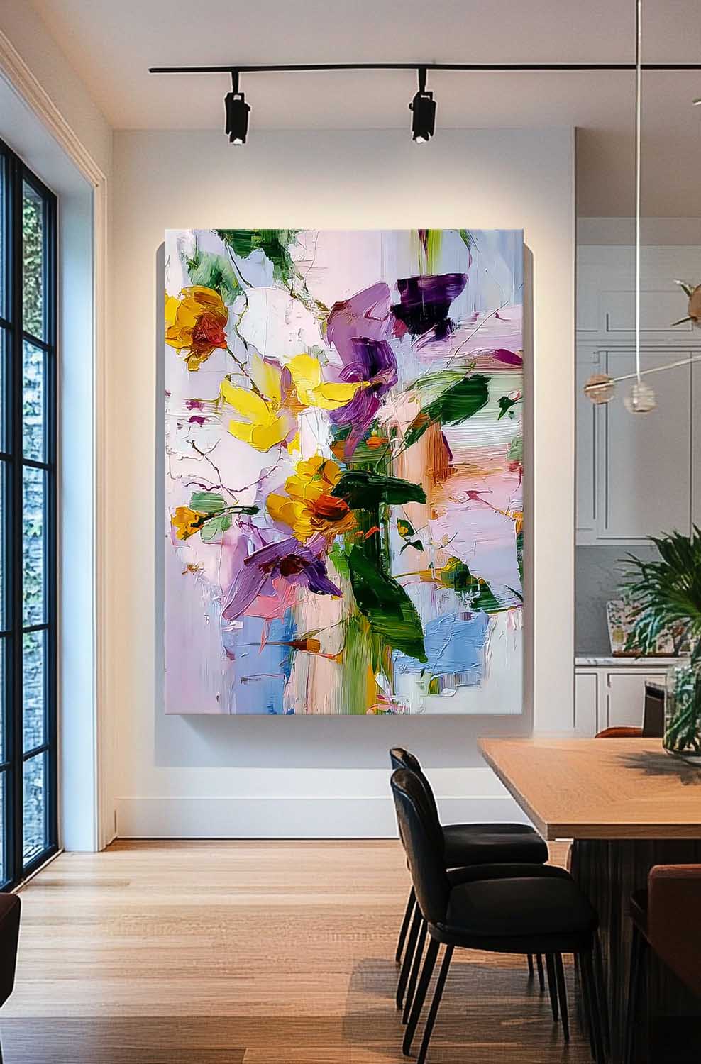 Large Flower Abstract Knife Painting Canvas Original Artwork Texture Plant Wall Art For Living Room