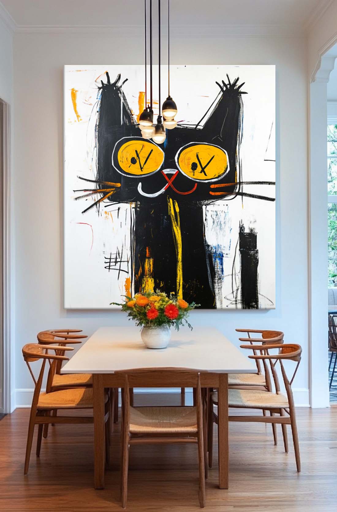 Graffiti Line Acrylic Painting Modern Cute Kitten Texture Animal Oil Painting Abstract Wall Art Decor