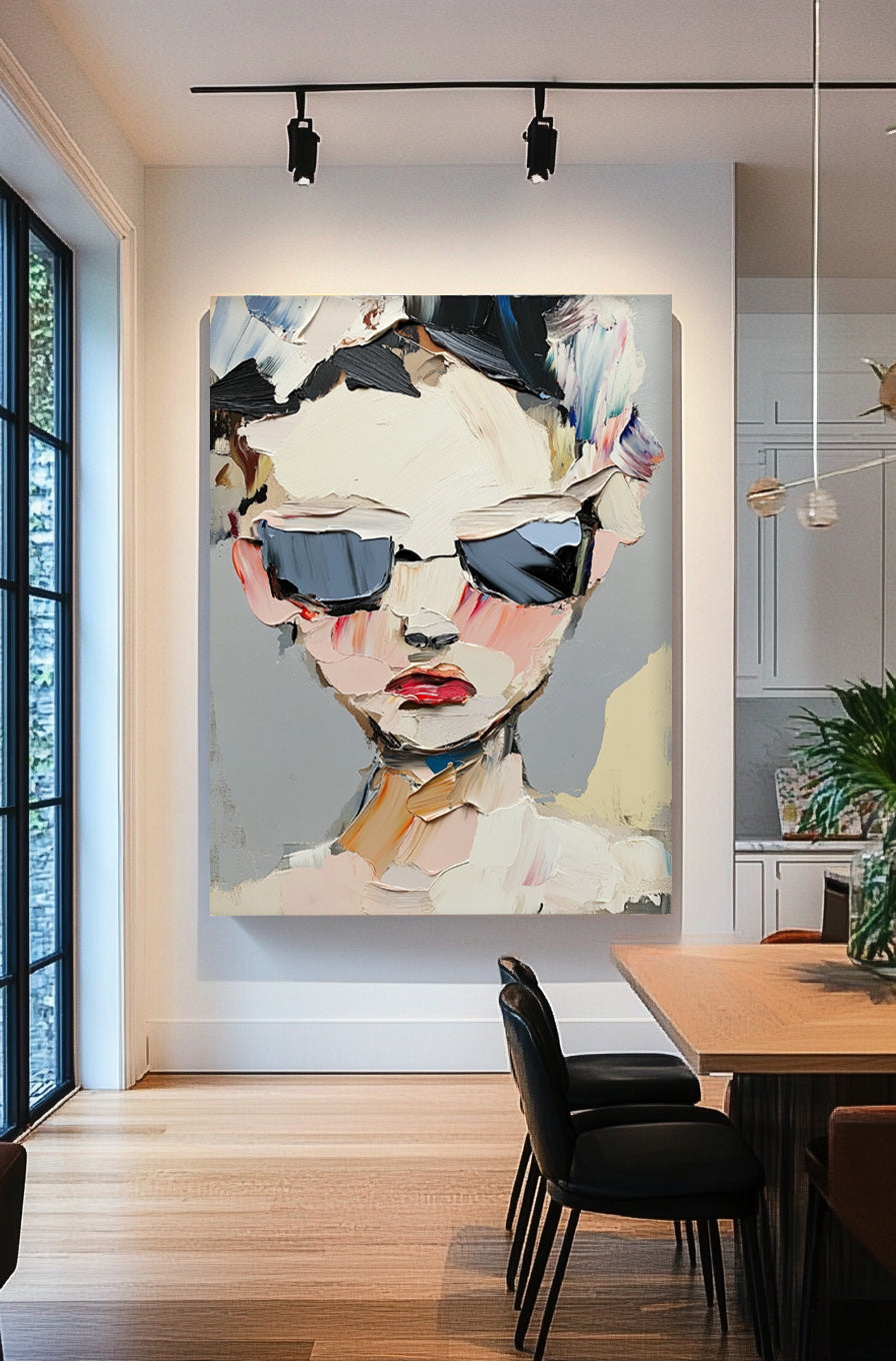 Abstract Character oil Painting On Canvas Original Texture Cool Girl Wall Art Minimalist Modern Artwork
