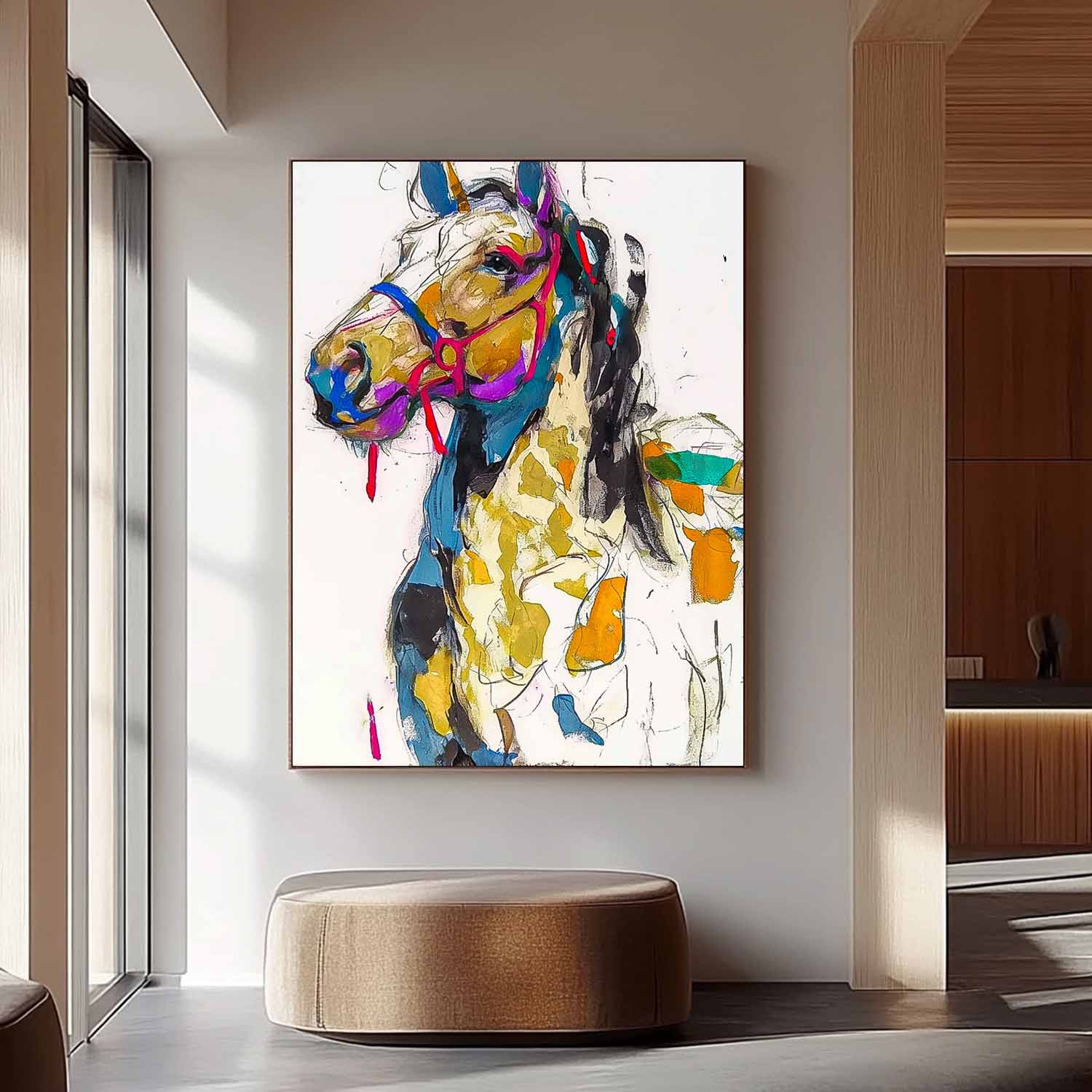 Modern Colorful Abstract Wall Art Minimalism Animal Oil Painting Large Horse Acrylic Painting Home Decor