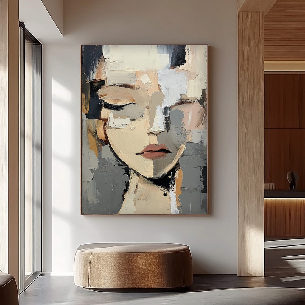 Original Texture Girl Wall Art Abstract Figure oil Painting On Canvas Minimalist Modern Artwork