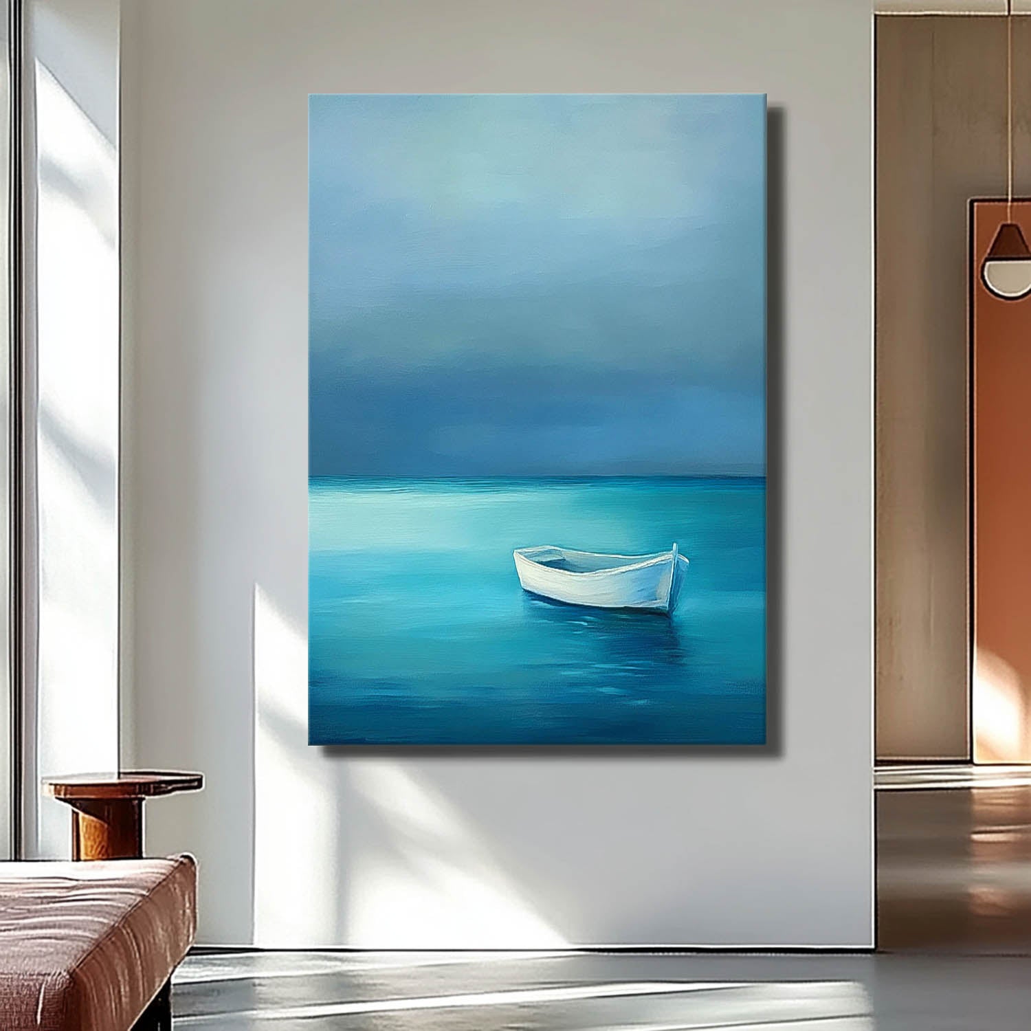 Seaside Landscape Artwork Abstract Offing Scenery Oil Painting Framed Large Small Boat Wall Art Home Decor