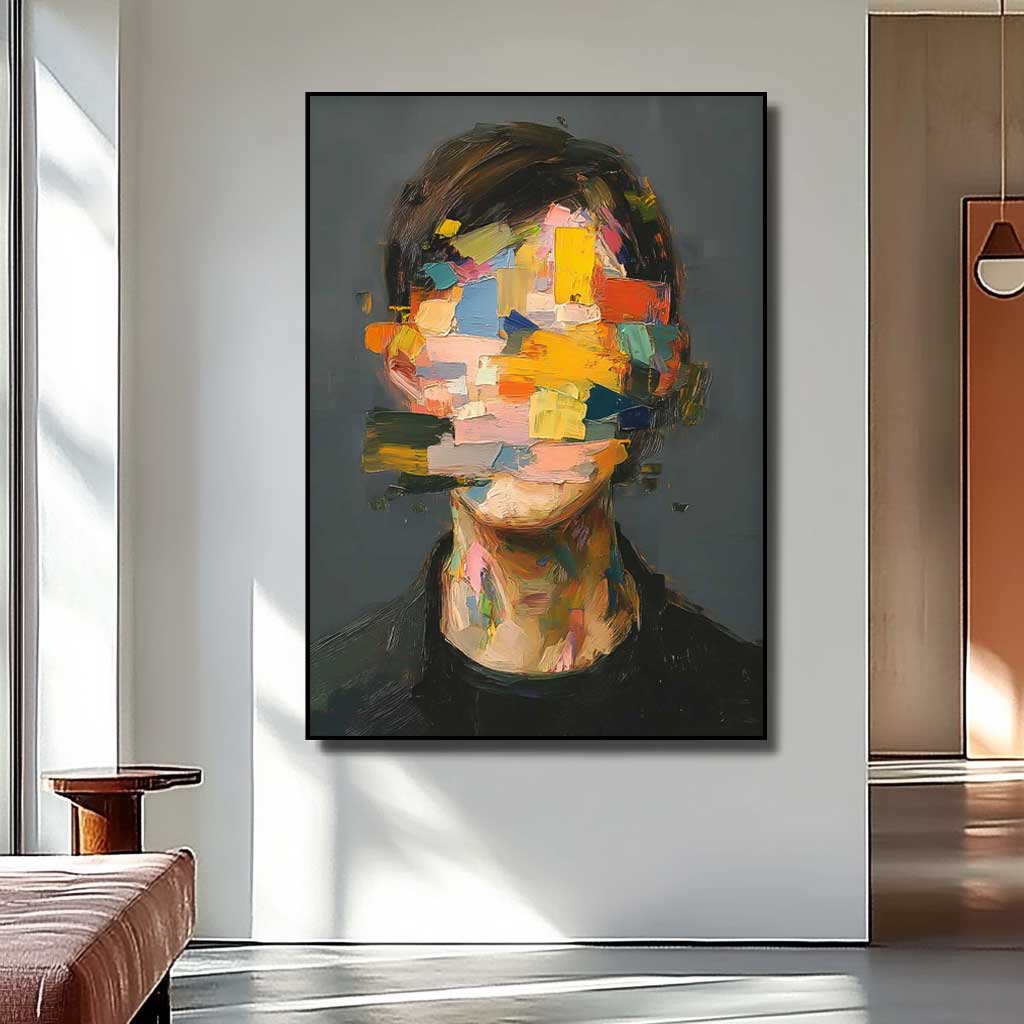 Original Boy Painting Large Faceless Portrait Painting Abstract Man Face Artwork Colorful Facial 3D Painting