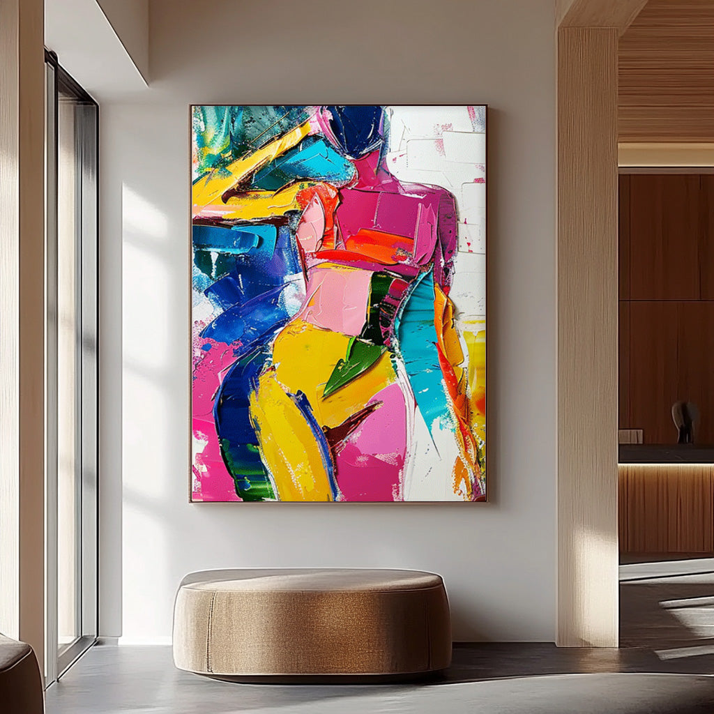 Abstract Colorful Body Oil Painting On Canvas Original Texture Sexy Girl Wall Art Modern Artwork