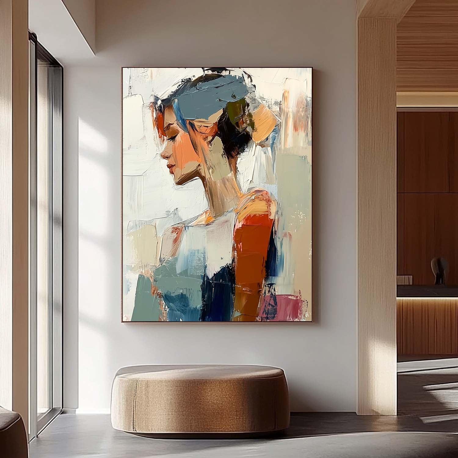 Abstract Figure Profile Oil Painting On Canvas Original Texture Girl Wall Art Portrait Modern Artwork