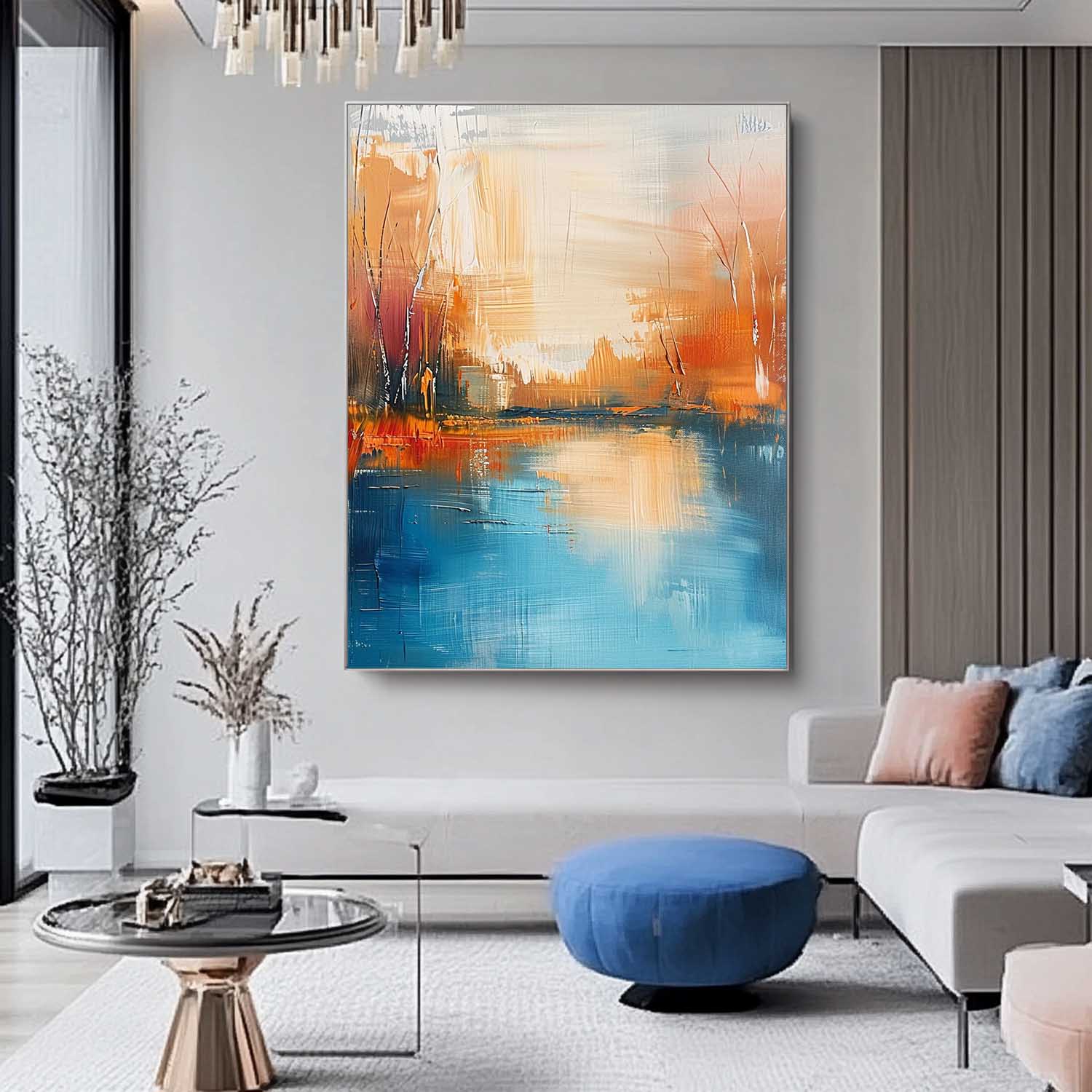 Original Vertical Scenery Painting Modern Landscape Wall Art Large Abstract Painting On Canvas